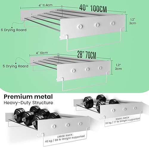 Miniatura 2 de Soporte de pared para tendedero de ropa (28 pulgadas blanco), una solución de estante de secado de ropa con marco de metal reforzado, fácil