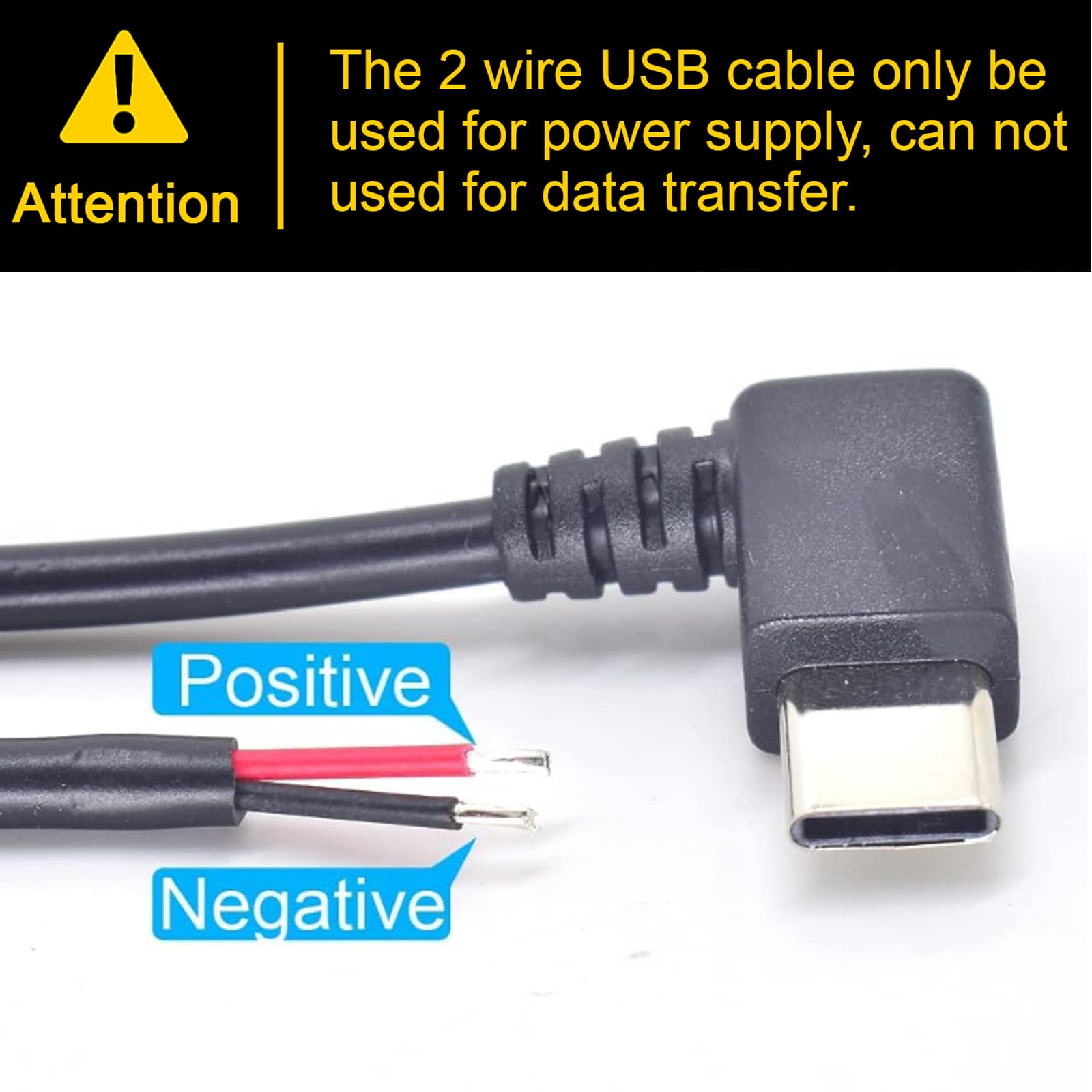 3 connettori da 0,3 m, 22 AWG, 90 gradi USB-C a 2 pin, connettore a estremità aperta, 5 V 3 A, cavo USB tipo C ad angolo sinistro e destro, prolunga di ricambio fai da te