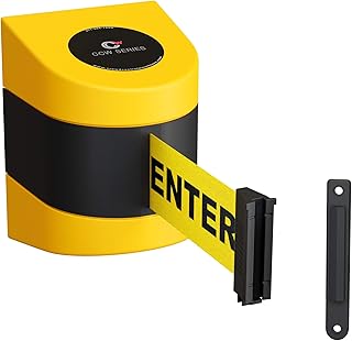 Crowd Control Warehouse - CCW Series WMB-230 Fixed Wall Mount Retractable Belt Barrier - 30 Foot, Caution Do Not Enter Belt with Yellow ABS Case