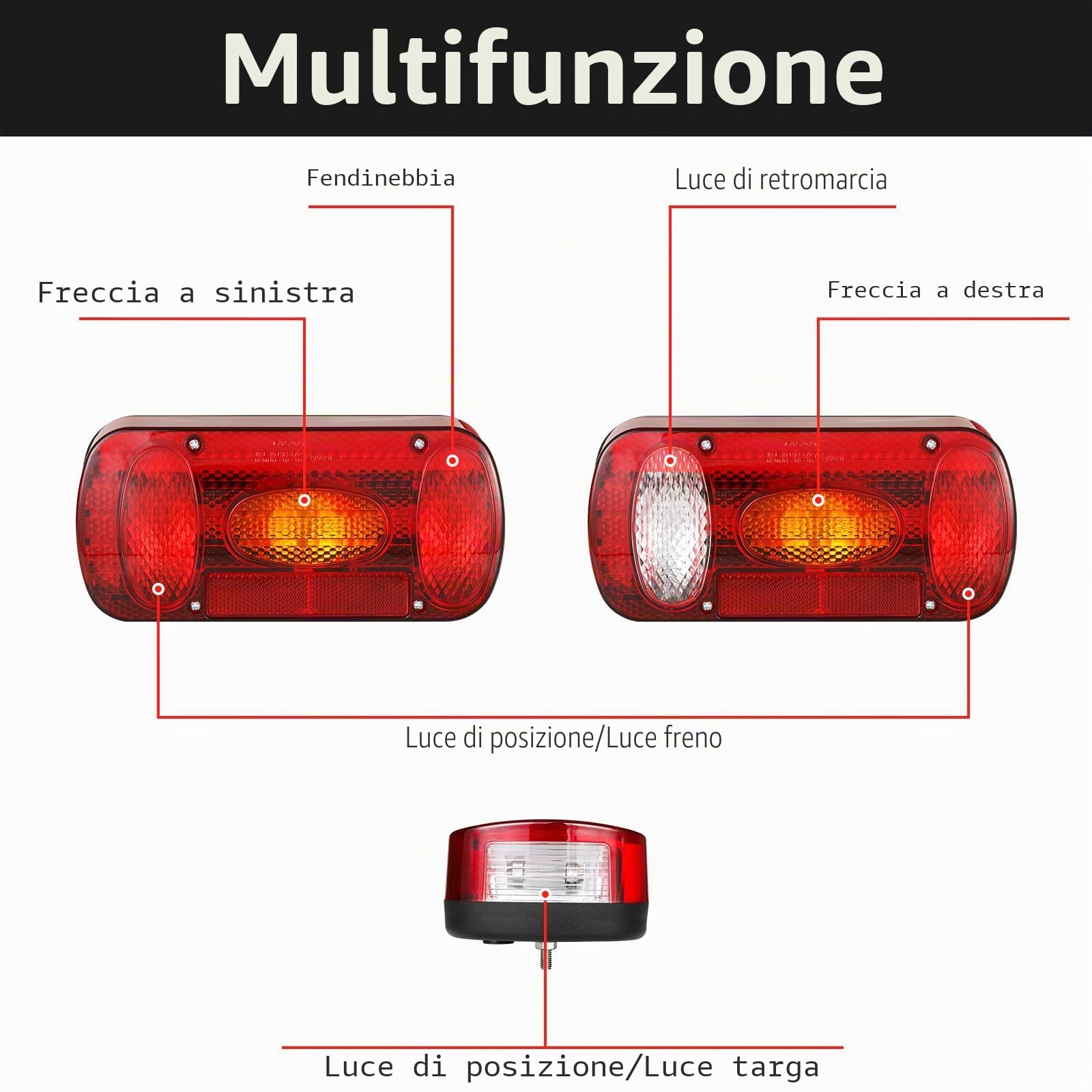 TLGREEN Set di fanali posteriori per rimorchio, luci posteriori a 13 poli, 12 V, luci posteriori con 6 funzioni, set di cavi da 5,5 m e omologate