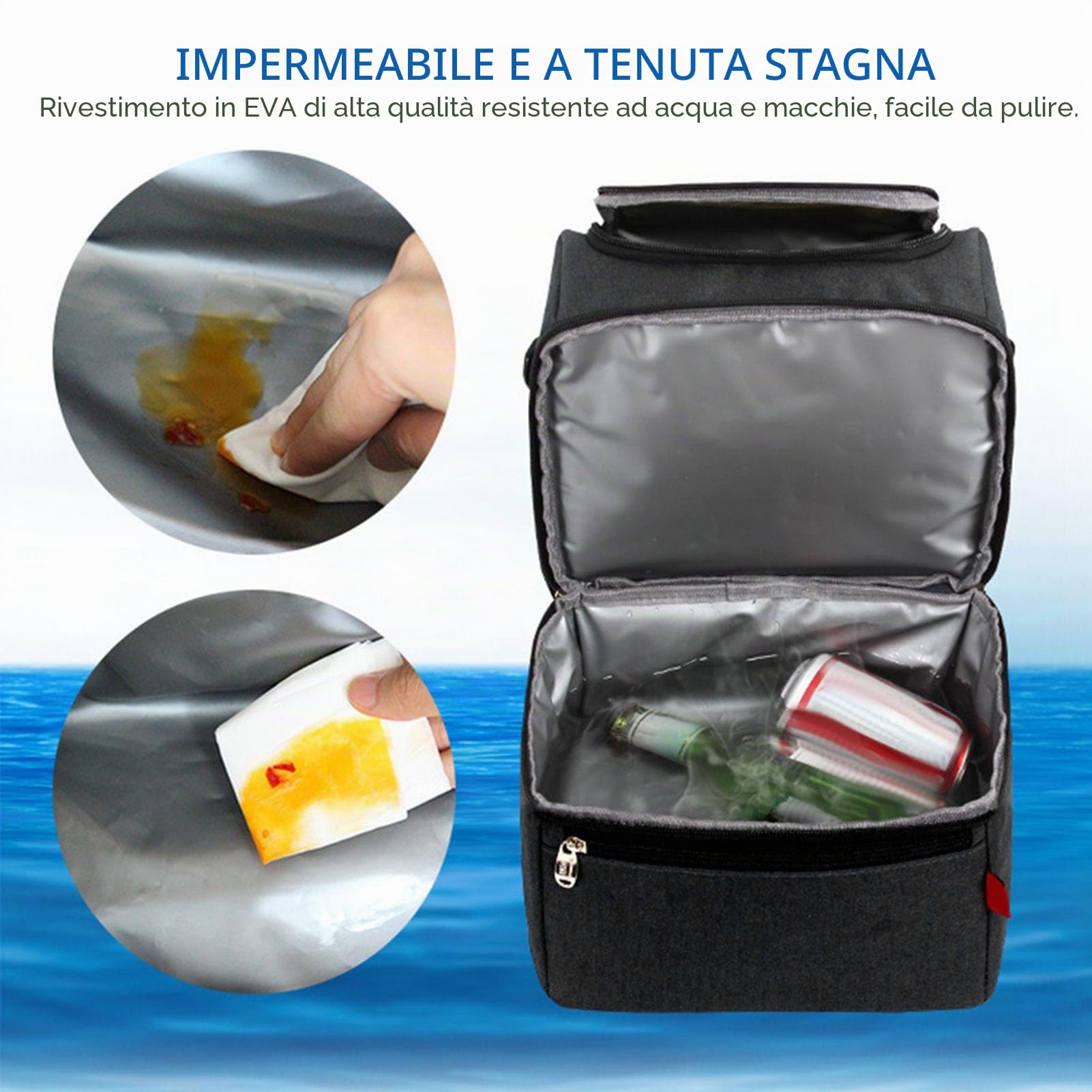 Wakects Borsa Termica Isolata a Doppio Strato, Impermeabile, con Tracolla, per Pranzo Campeggio BBQ Picnic, Uomo Donna