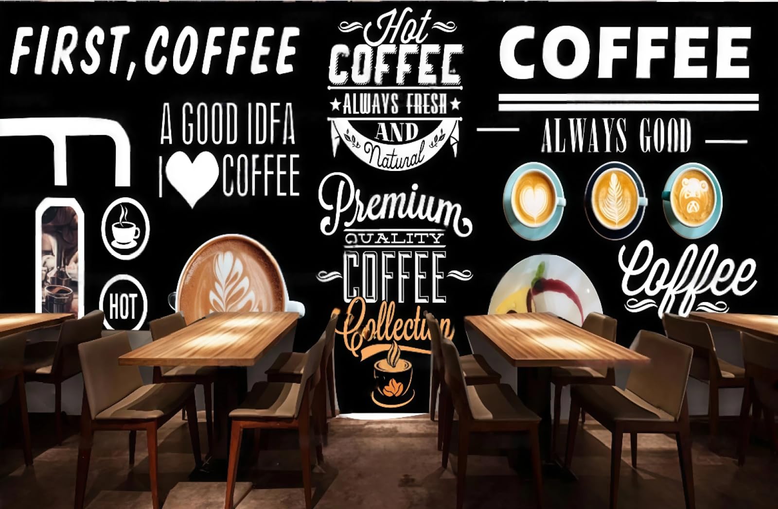 XDOUBAO Wallpaper Blackboard Hand-Painted English Letters Coffee Dessert Shop Meals and Beverages Afternoon Tea Western Restaurant Background Wallpaper Coffee Shop Mural,3D,200x140cm