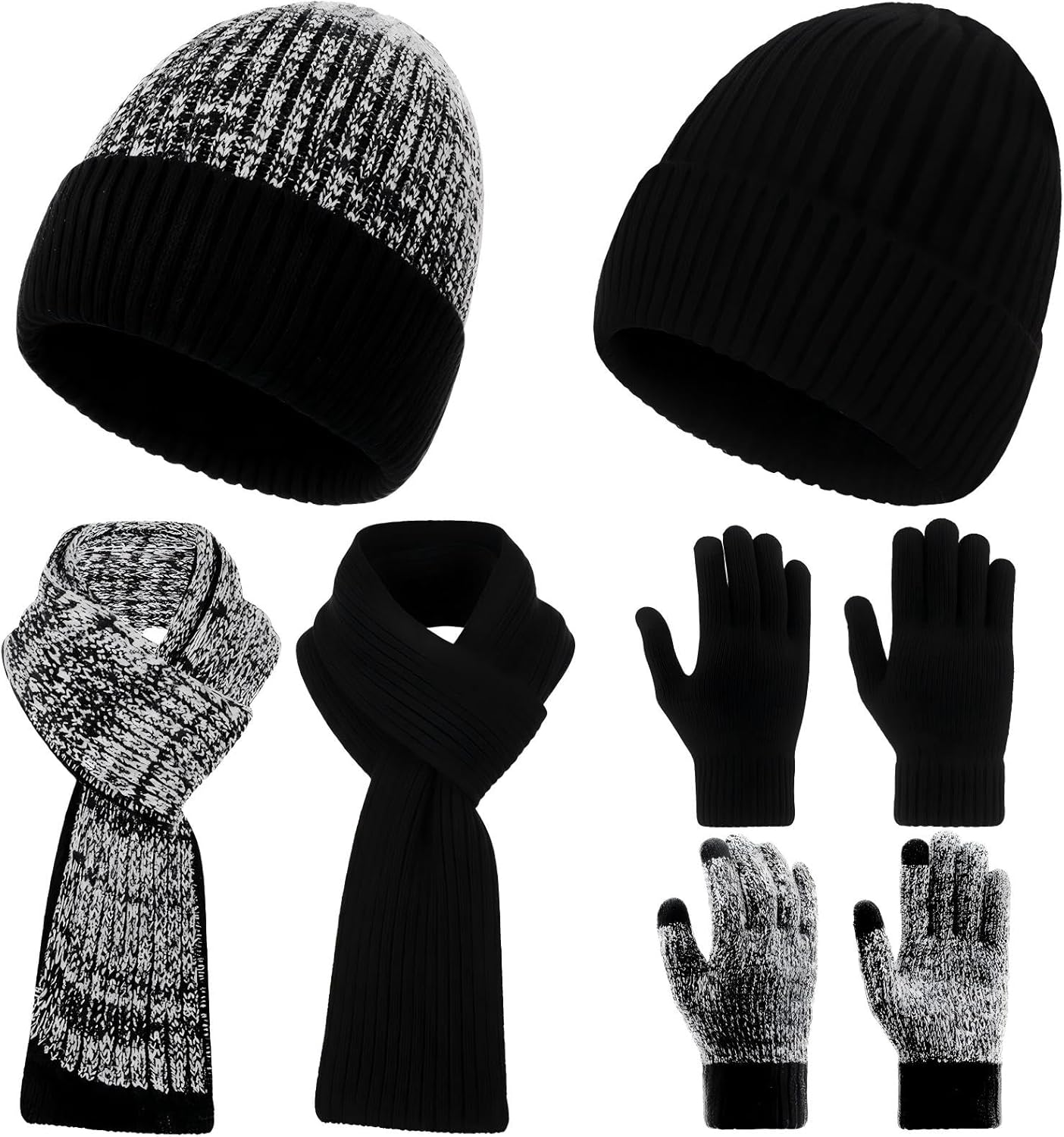Tivi Tovo 6 Pcs Winter Beanie Hat Scarf Glove Set Men Women Valentines Day Gift Knit Lined Hat Long Scarf Touchscreen Glove