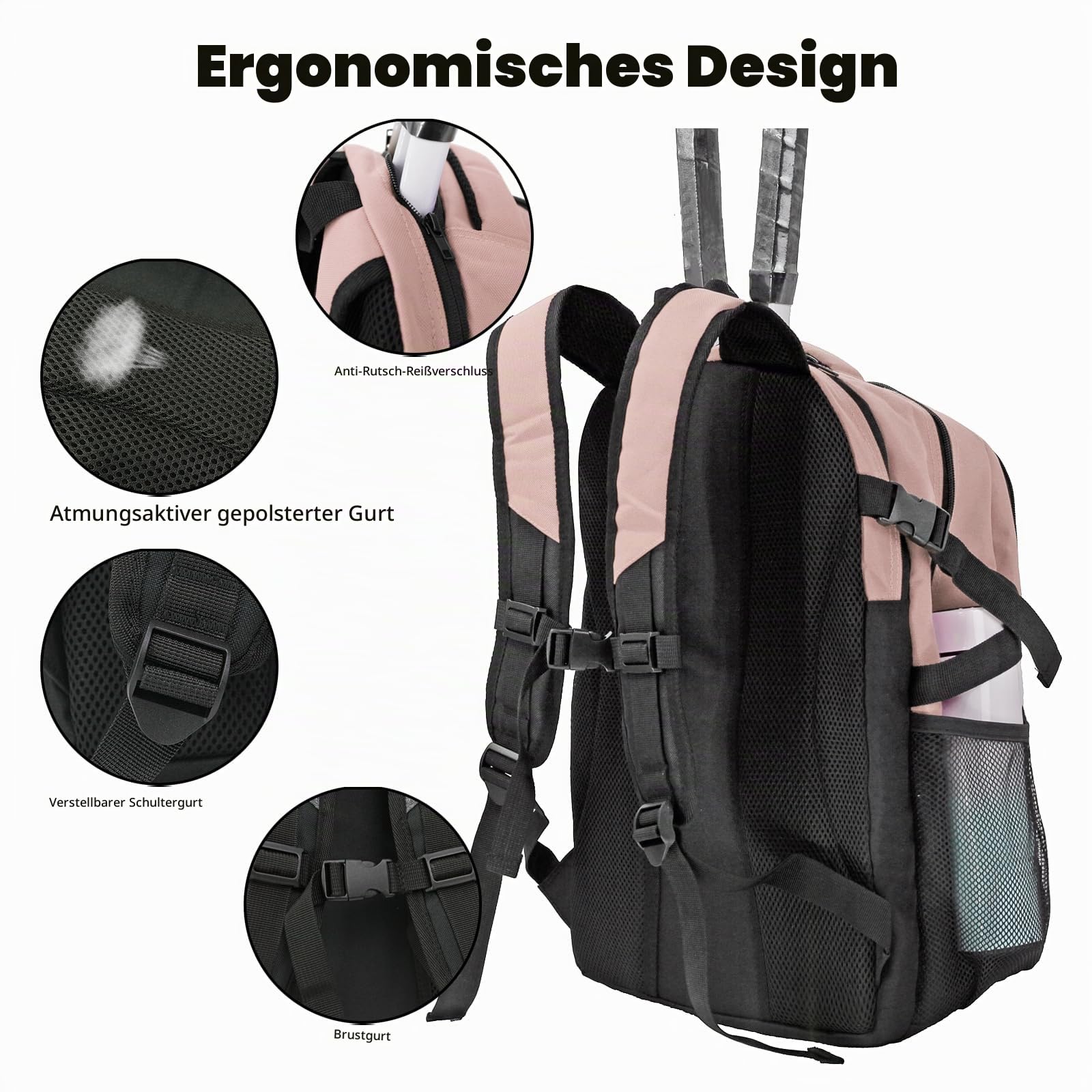 WOLT Tennis-Rucksack für Herren und Damen, große Tennisschlägertasche mit belüftetem Schuhfach für 2 Tennisschläger, Pickleball-Bälle