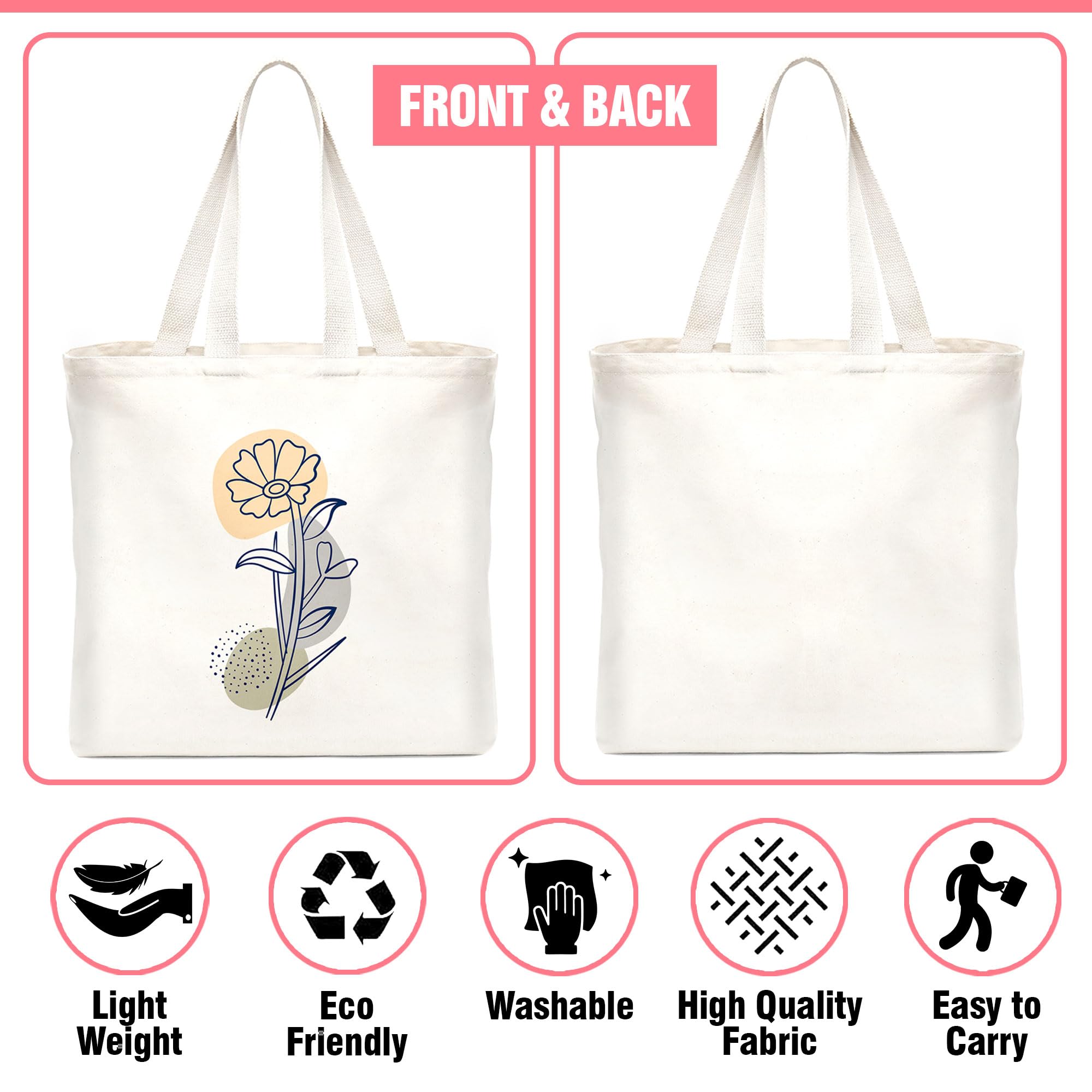 Goelite Flower Pattern Tote Bag For Women With Zipper | Canvas Cloth Totes For Grocery, Shopping, Girls College And Daily Use | Aesthetic Stylist Look Travel Handbag For Multipurpose Use 4