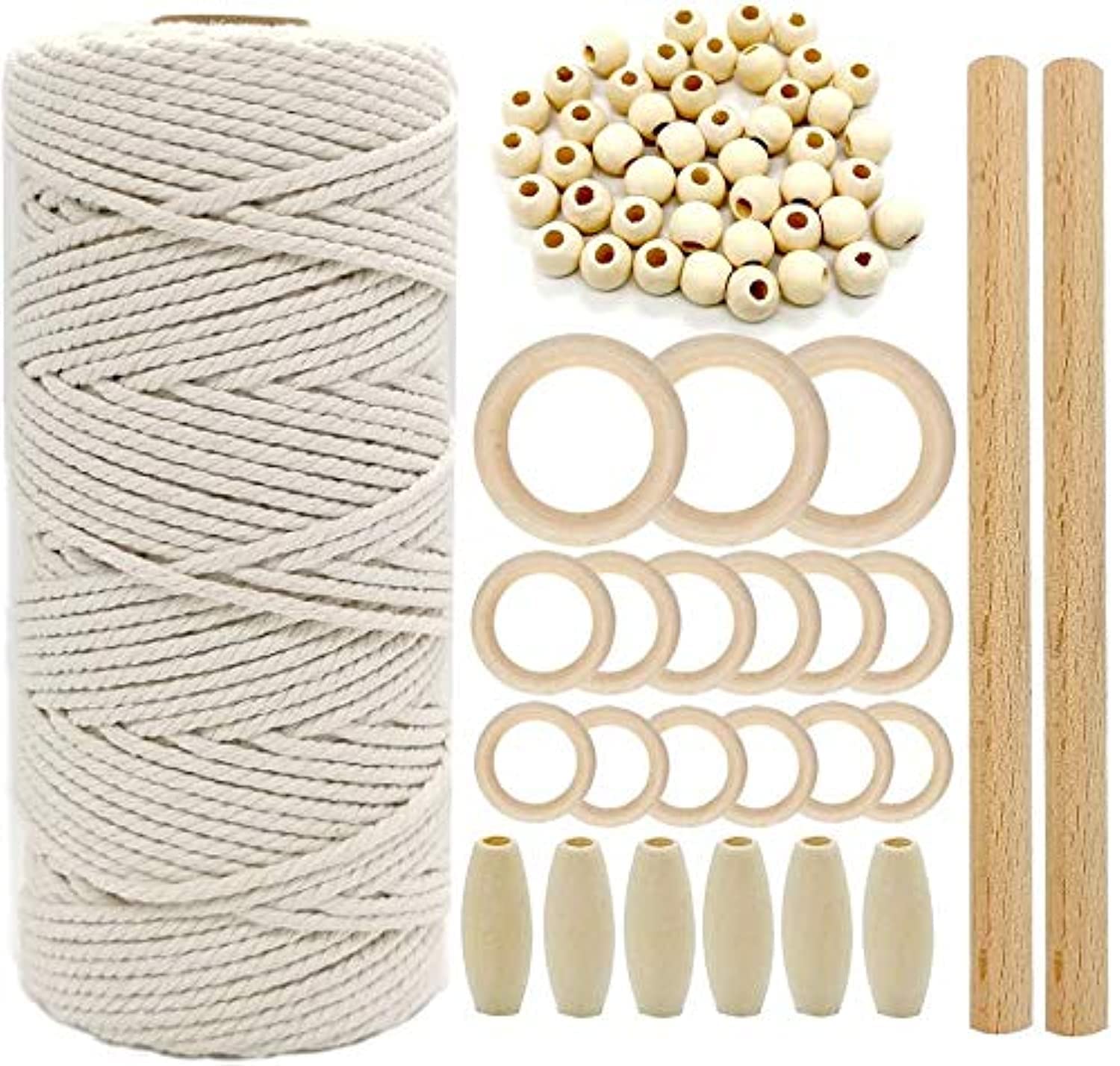 NicoSeeWonder Macrame Cotton Cord Twisted Cotton Rope, Size 3+, 15 Pieces (Beige), 3mm, 109 Yards