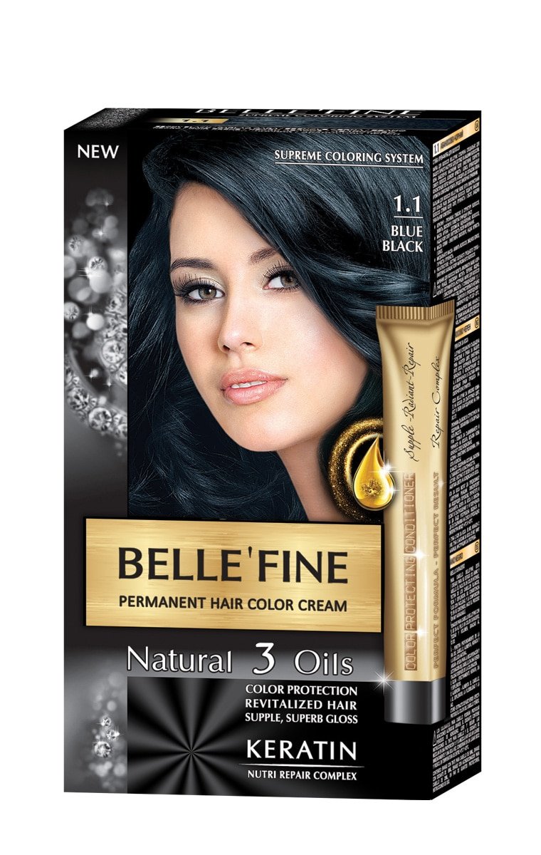 Belle FINE® Black Series Natural Permanent Hair Dye with 3 Oils and Keratin – Blue Black