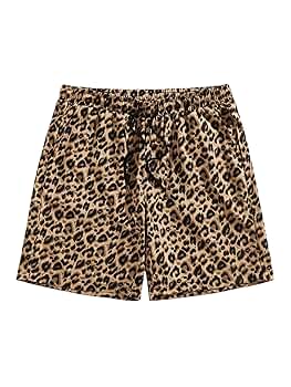 VIPWOLF Men's Cheetah Print Shorts Leopard Drawstring Waist