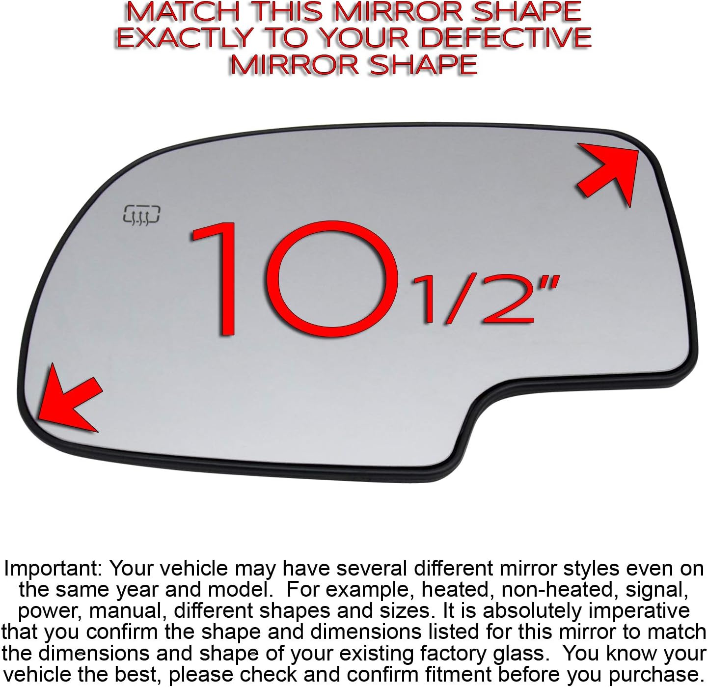 Driver Side Mirror Glass Assembly With Backing Plate Heated Compatible with Chevy Chevrolet Avalanche Silverado Suburban Tahoe, GMC Sierra Yukon XL, Cadillac Escalade (2000-2006)
