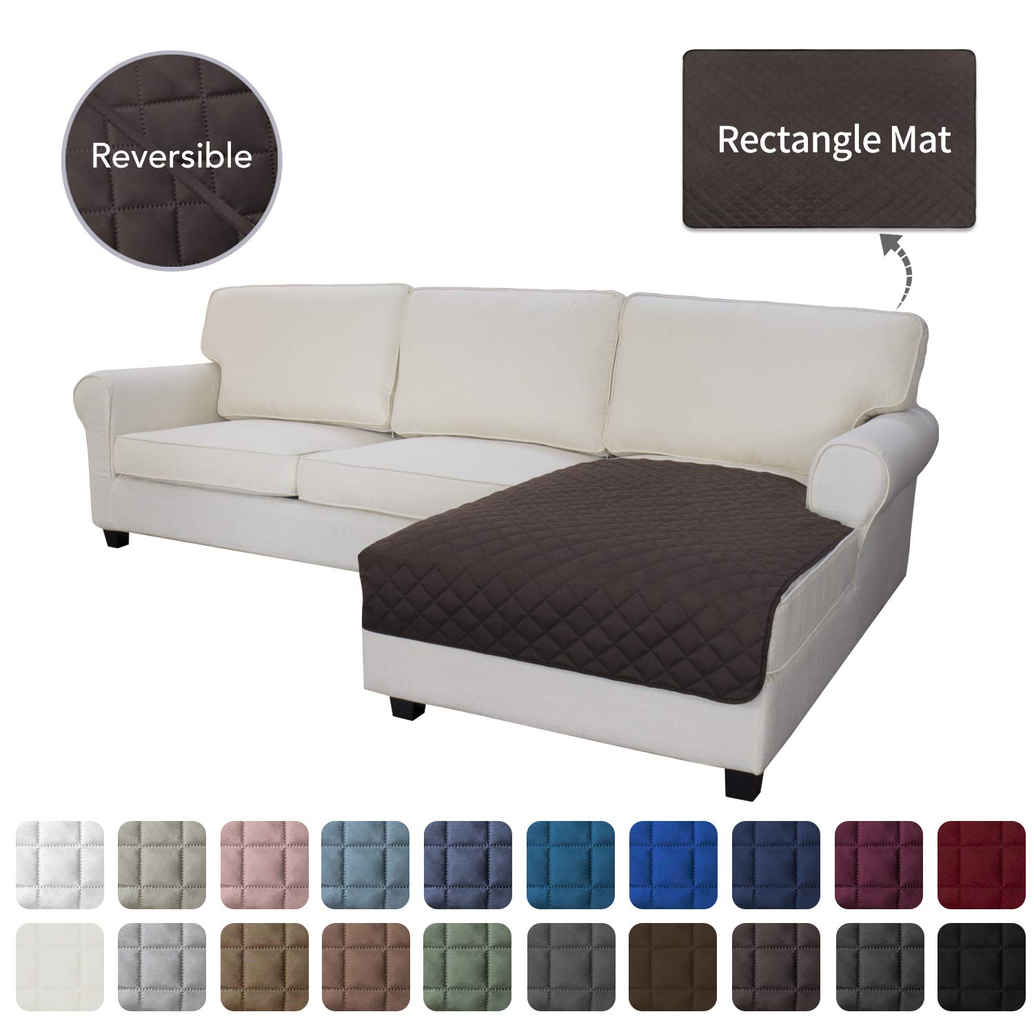 Easy-Going Sofa Slipcover L Shape Sectional Couch Cover 42 x 68 inches Rectangular Chaise Lounge Cover Reversible Sofa Cover Furniture Protector for Pets Kids Children Dog Cat(Chocolate/Chocolate)