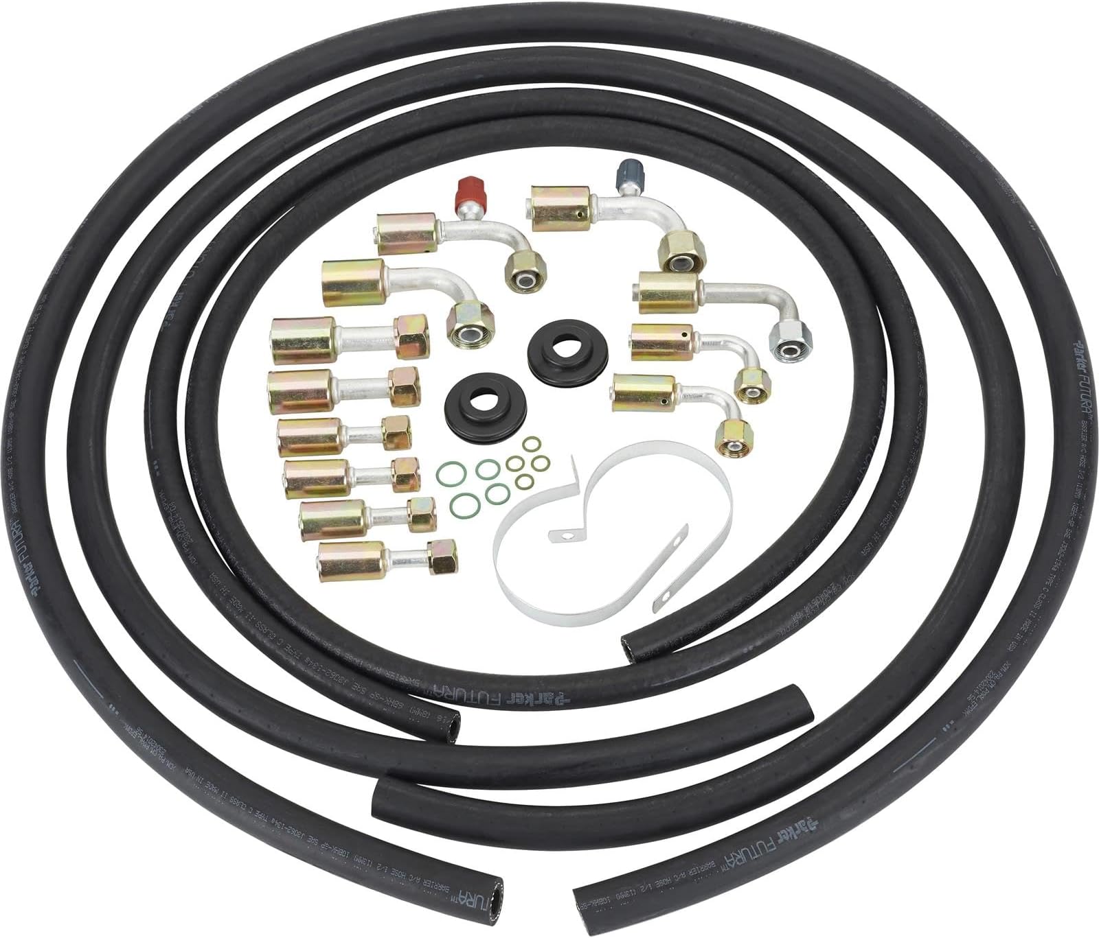 A/C Hose & Fitting Kit: Complete Set for Custom Air Conditioning Lines | Includes 6ft AN6, 5ft AN8 & 4ft AN10 Hoses, AN6/AN8/AN10 Straight & 90° Fittings, O-Rings, Band Clamps & Grommets