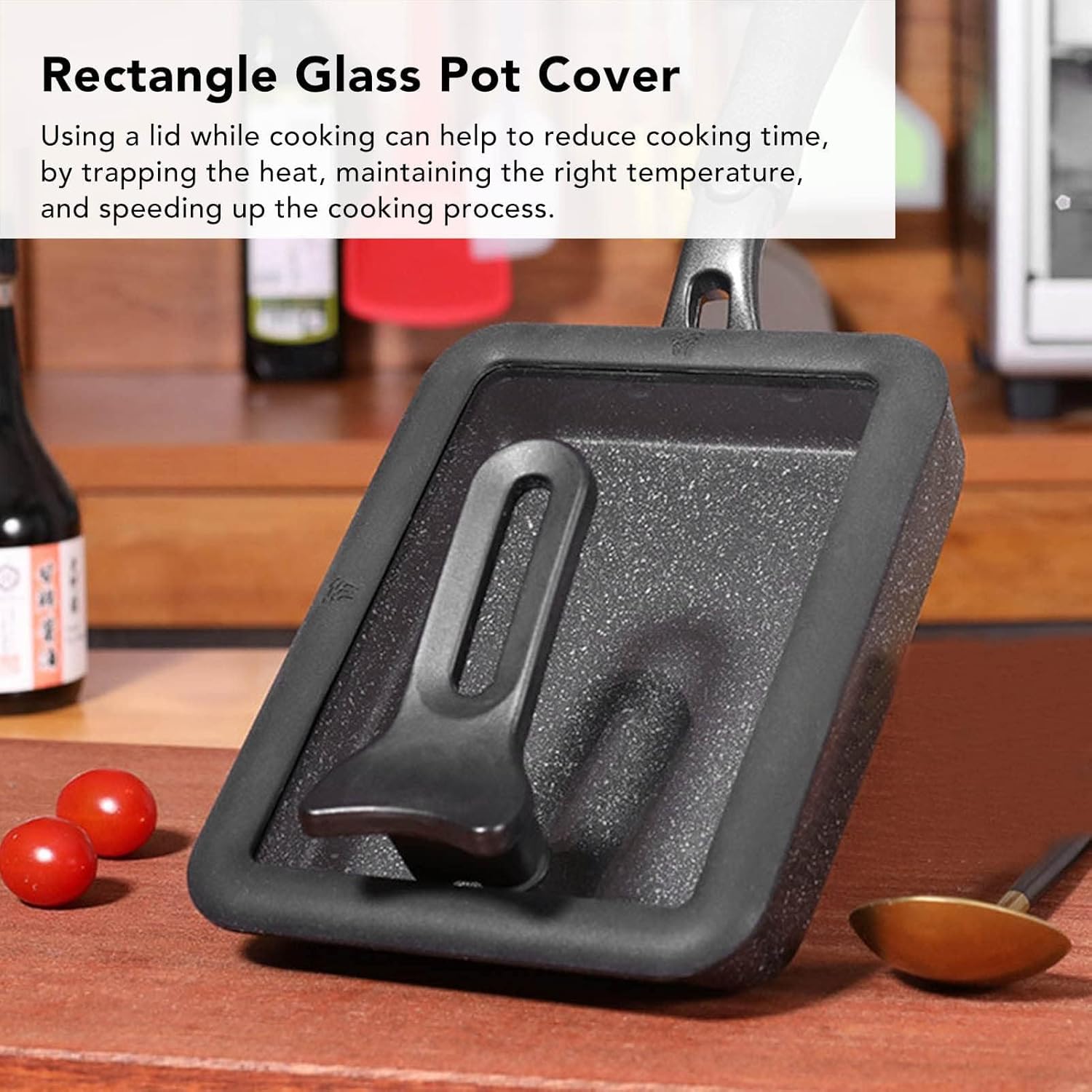 Tamagoyaki Pan Cover, Glass Tamagoyaki Pot Lid Visible Japanese Pot Cover Egg Frying Pan Lid Omelette Pan Cover for Home Kitchen (15 * 18cm)