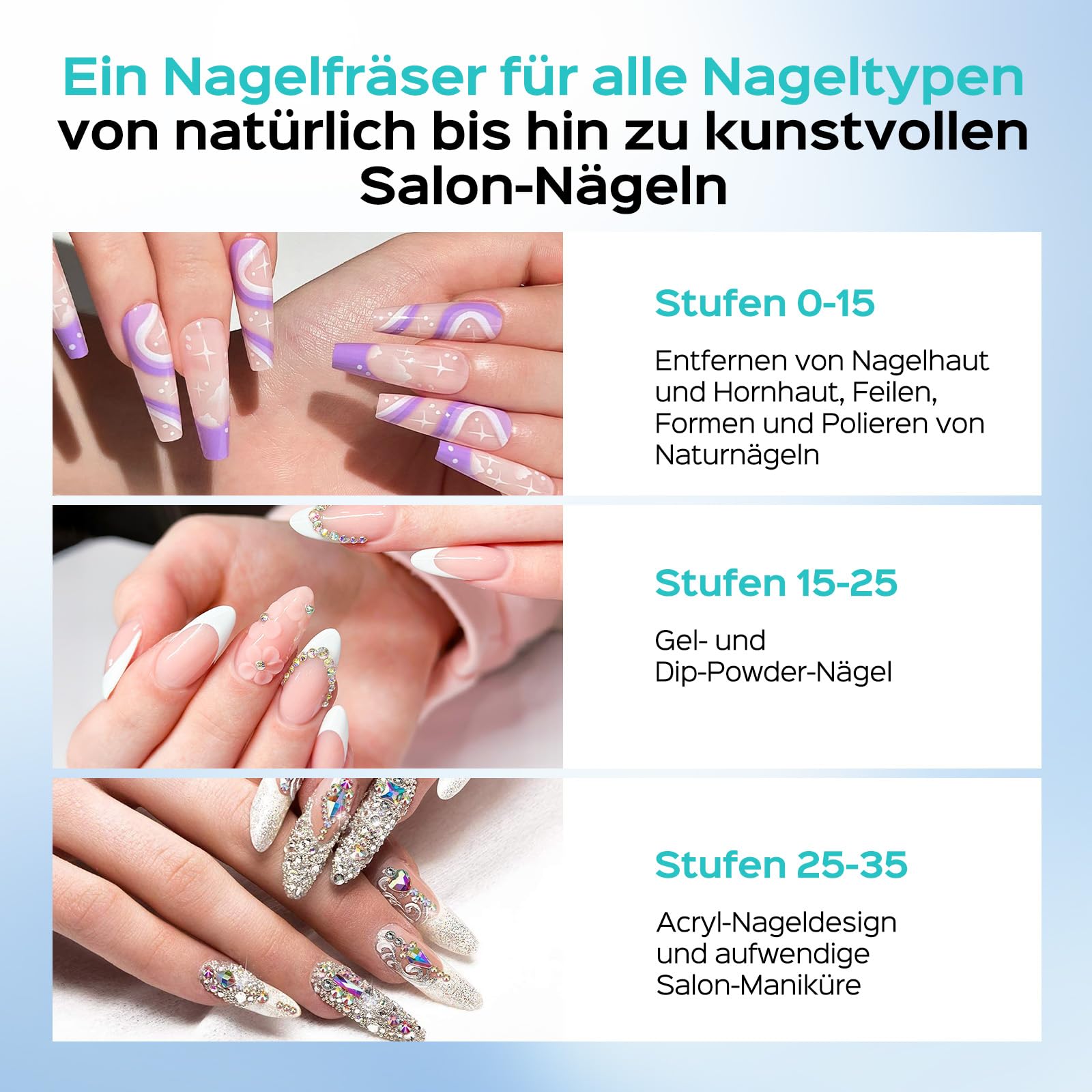 COSLUS E50 Nagelfräser Professionell Set 35000 U/min: Nagelfräser für Gelnägel Elektrische Nagelfeile Maniküre Pediküre Set mit LCD-Anzeige，6 Bits & 31 Schleifbändern für Salon und Zuhause