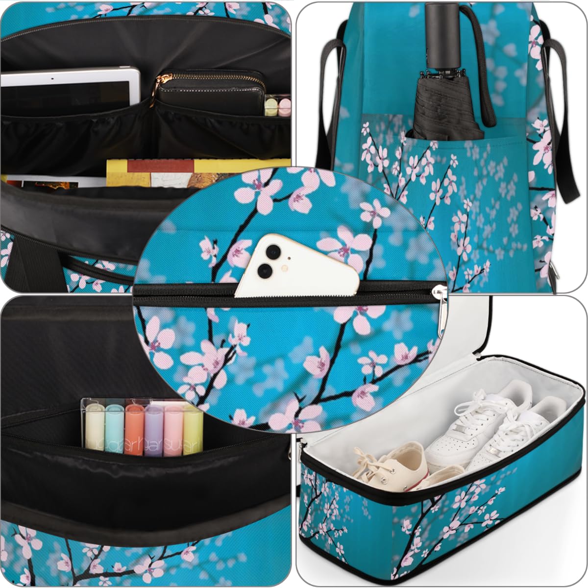 Bolsa de viaje plegable con estampado de flor de cerezo de 47 L, bolsa de fin de semana con funda de carrito de hombro separado para deportes, gimnasio, viajes, multicolor, 47L, Bolsa de viaje