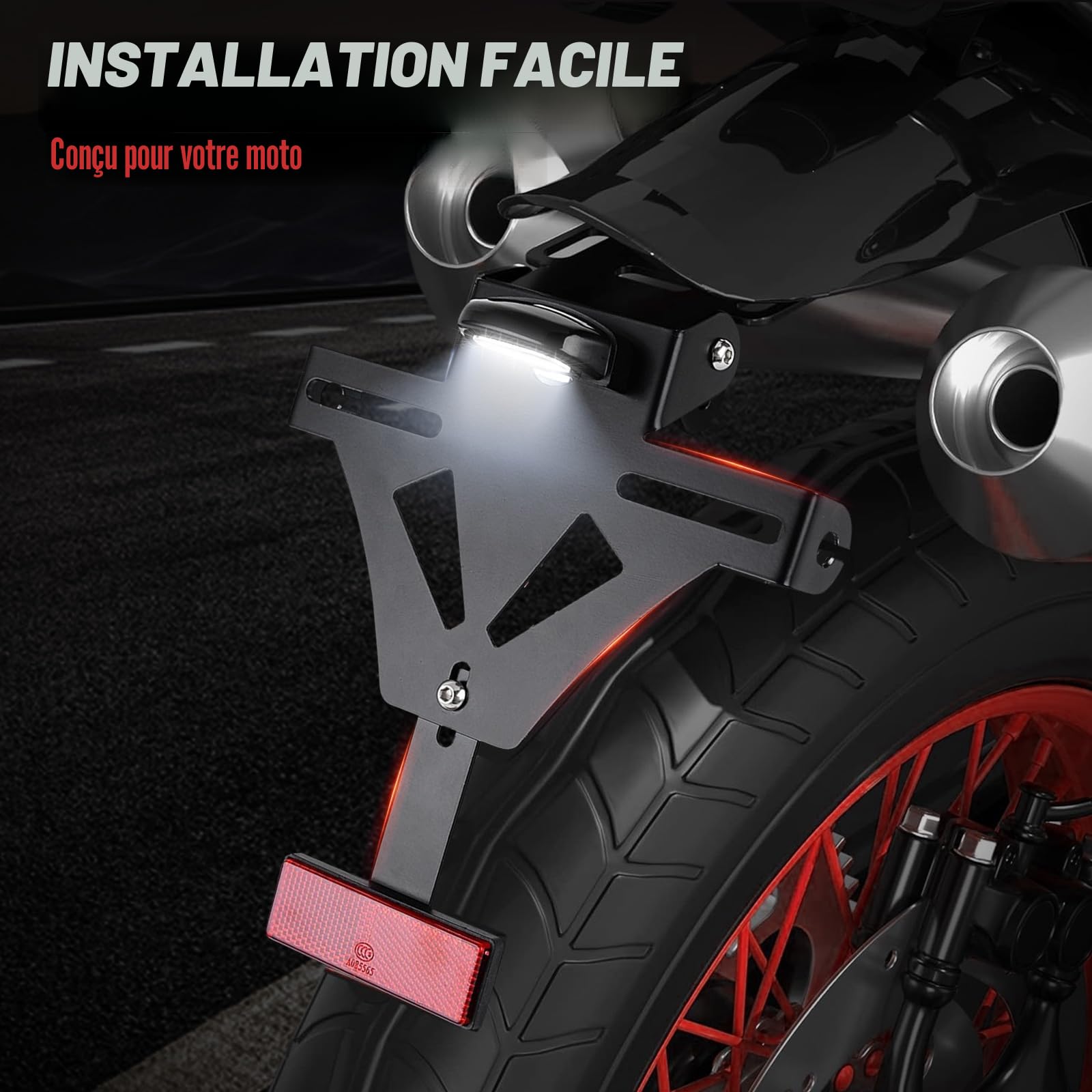 Support de Plaque d'immatriculation pour Moto, Angle réglable pour Moto, Porte-Plaque de numéro de Moto avec éclairage de Plaque, Support Universel De Clignotant pour Feu Arrière De Moto