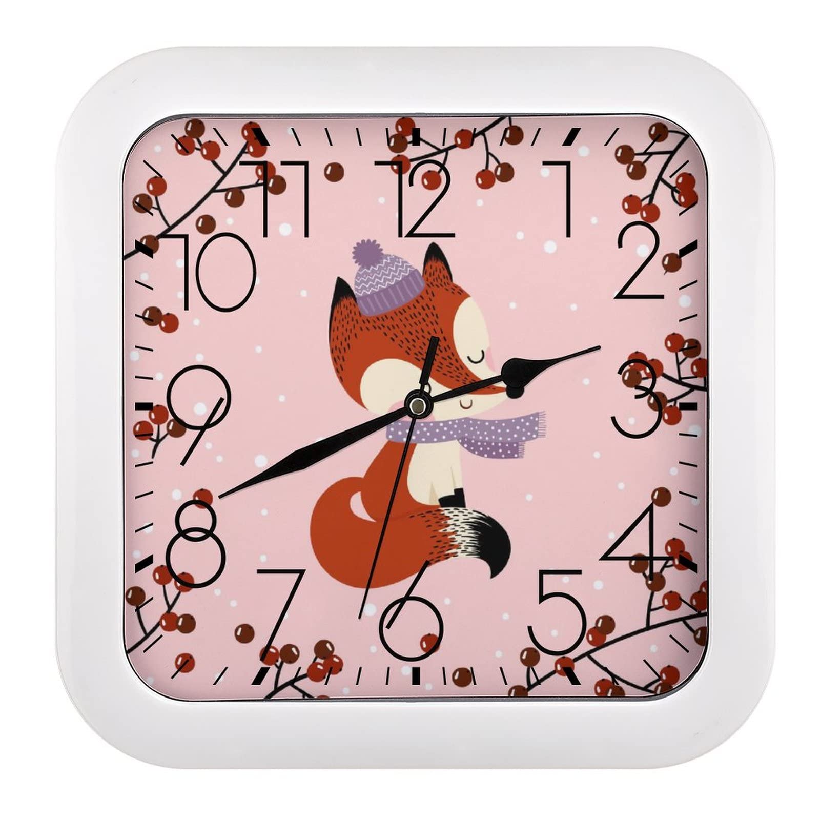 Horloge murale carrée renard cerise idée cadeau déco maison