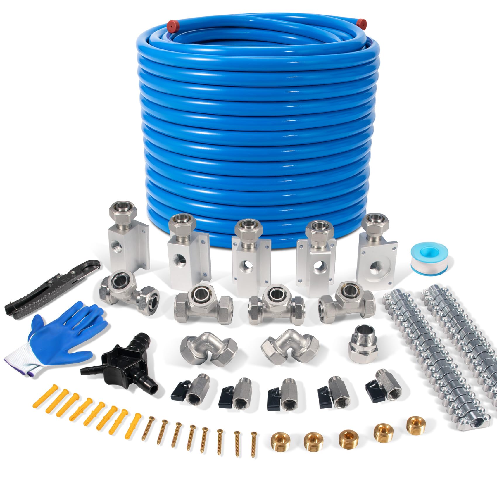 3/4"×100&amp;200&amp;300ft Shop Air Line Kit, Hdpe-Aluminum Rapid Air System
