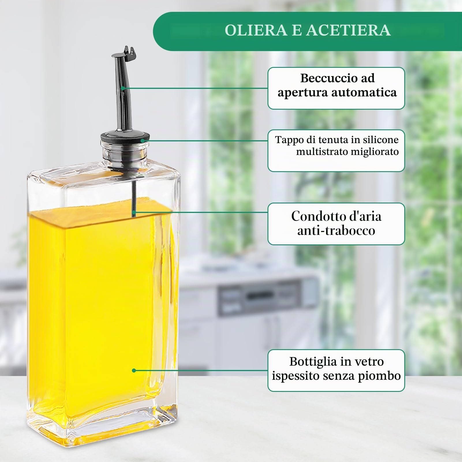 Oliera Salvagoccia Set Bottiglie Vetro per Olio e Aceto con Beccuccio in Acciaio Inox 304 Distributore per Bottiglia di Vetro per Cucina e BBQ 500ML 2 Pezzi con Imbuto (500ml - Nero)