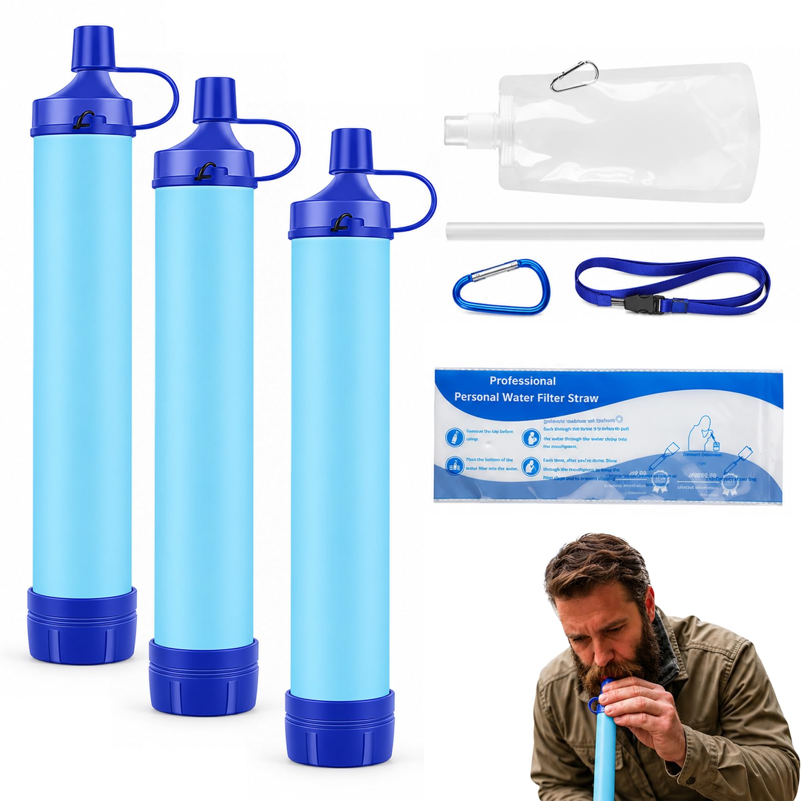 Virest Wasserfilter Outdoor, Trinkwasserfilter für Camping und Wandern (3er-Pack)
