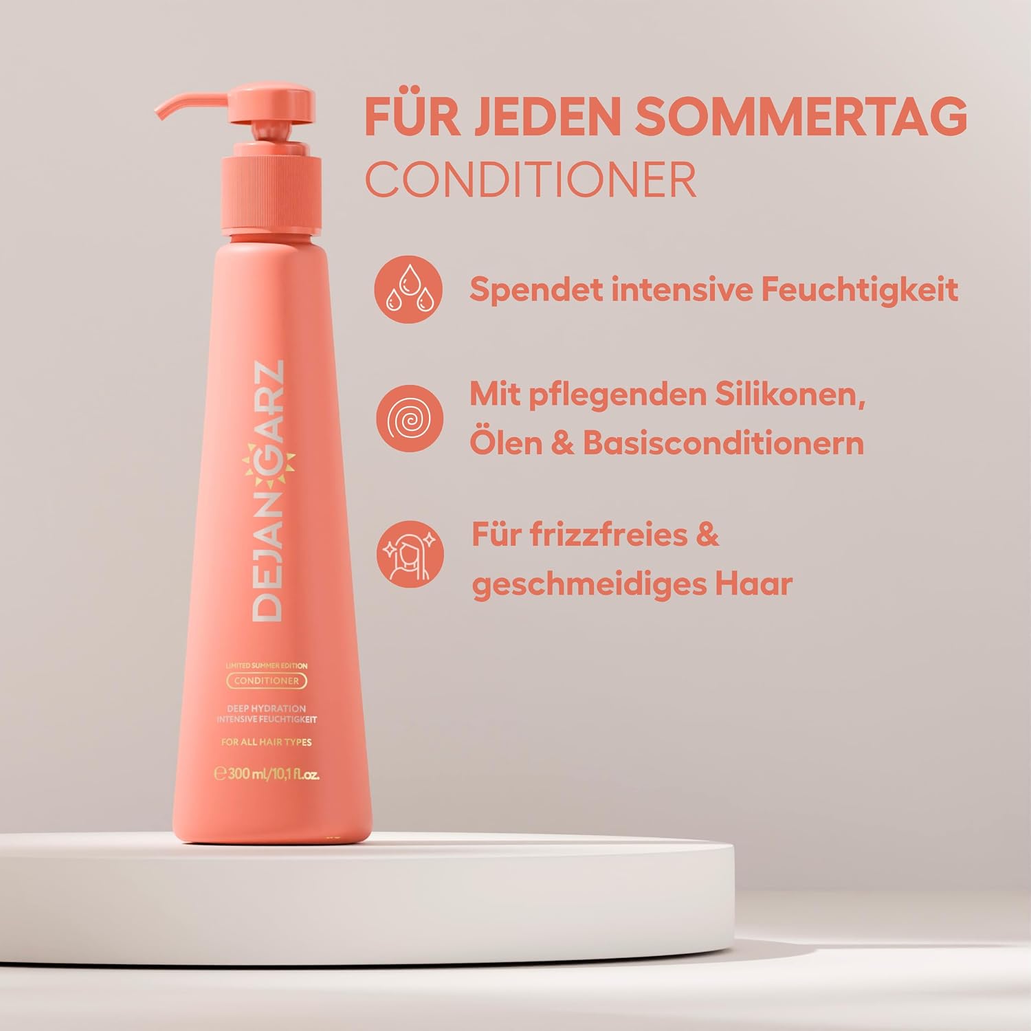 Dejan Garz Conditioner Summer Limited Edition - Women's Hair Conditioner with Coconut, Vanilla & Caramel - Anti-Frizz & Smoothness - Hair Treatment for All Hair Types Including Dry Hair & Curls (300 - View 8