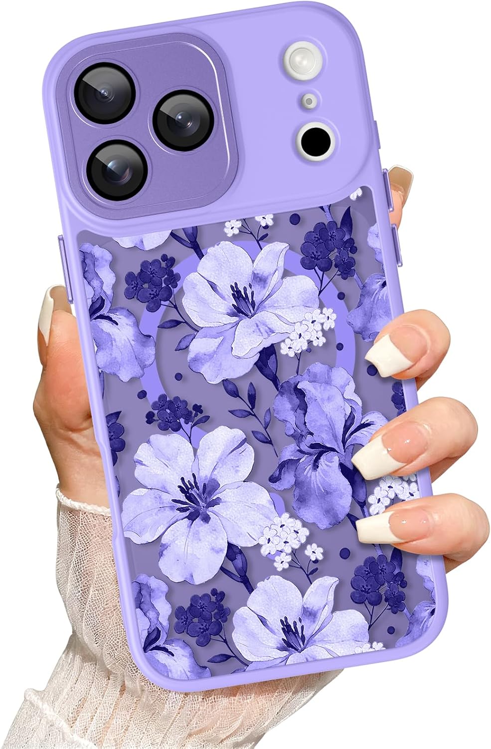 Magnetic for iPhone 17 Pro Max Case, Compatible with Magsafe, Pretty Rose Peony Floral Pattern for Women Girls, Full Camera Protection, Translucent Matte Phone Cover, Black