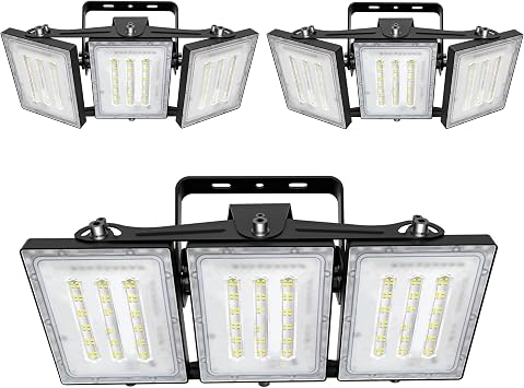 STASUN 3 Pack LED Flood Lights OutdoorBlack, 150W 15000lm 6000K Daylight White IP66 Waterproof, Commercial Parking Lot Lights, 3 Heads for Yard Street Stadium Outdoor Area Floodlight