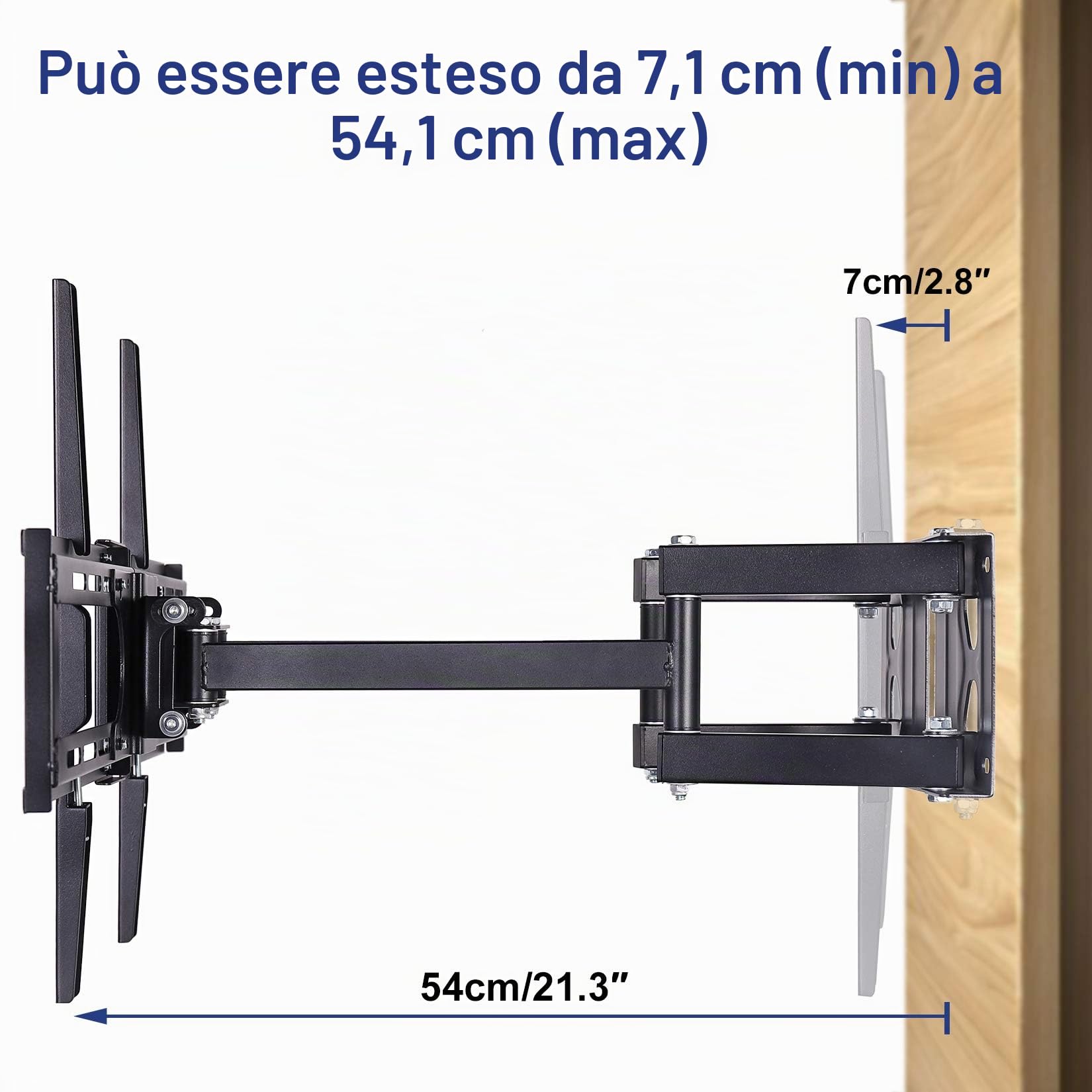 UNHO Staffa TV a muro, Angolare Braccio TV per 32-65 Pollici LED LG Supporto TV da parete inclinabile e girevole VESA Max 600x400mm carico 45 kg
