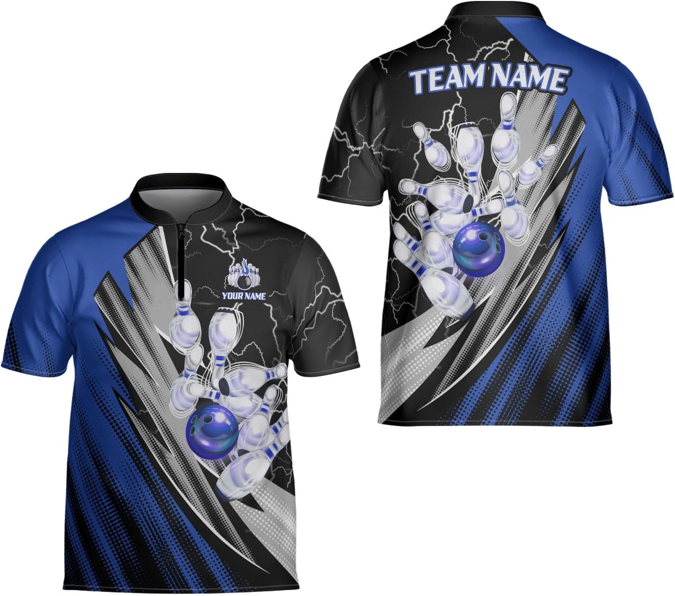Custom 3D Bowling Jerseys for Men Women Personalized Team Name Quarter Zip Apparel Customized Bowling Jersey Shirts Unisex