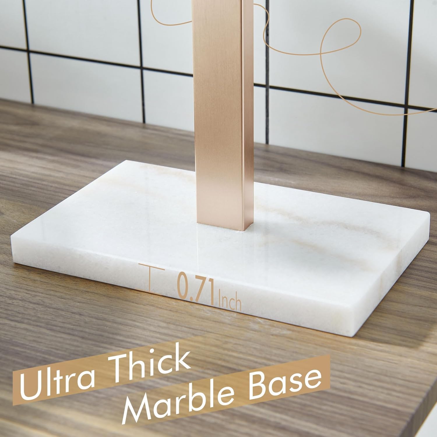 KOKOSIRI Hand Towel Holder Stand Towel Rack with Marble Base for Bathroom Kitchen Vanity Countertop, Champagne Bronze Stainless Steel 15.7'' Height THS0002-SM-CPG