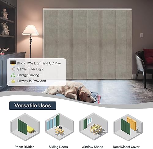 Miniatura 3 de Cortina de riel de panel deslizante inalámbrico con filtro de luz, persianas verticales de 4 o 6 rieles para ventana corrediza, puerta de patio y