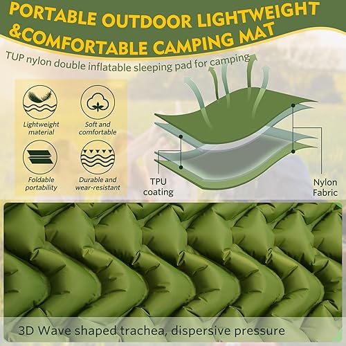 Miniatura 6 de Colchoneta de dormir para campamento, ultraligera autoinflable, colchón de camping con almohada, 78 x 47 pulgadas, 78 x 27 pulgadas, bomba de pie