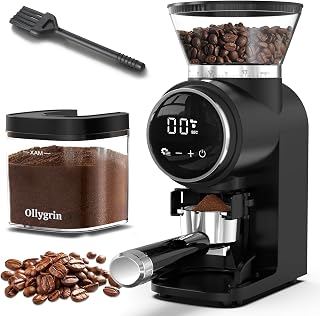 Ollygrin Electric Conical Burr Coffee Grinder with Touchscreen, 30 Settings for Espresso, Drip & French Press - Up to 12 Cups