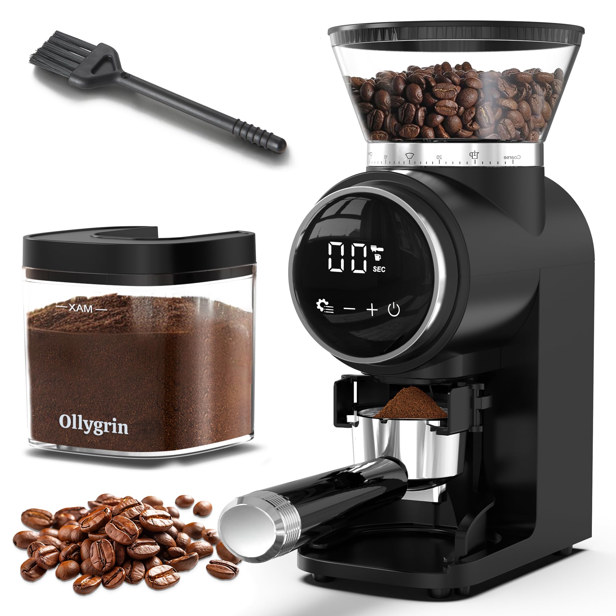 Burr Coffee Grinder Electric, Conical Coffee Grinder with Adjustable Grinding, Touchscreen Burr Mill Grinder for Home, Up to 12 Cups, Upgraded for Espresso, Drip & French Press Matte Black & Shiny Black