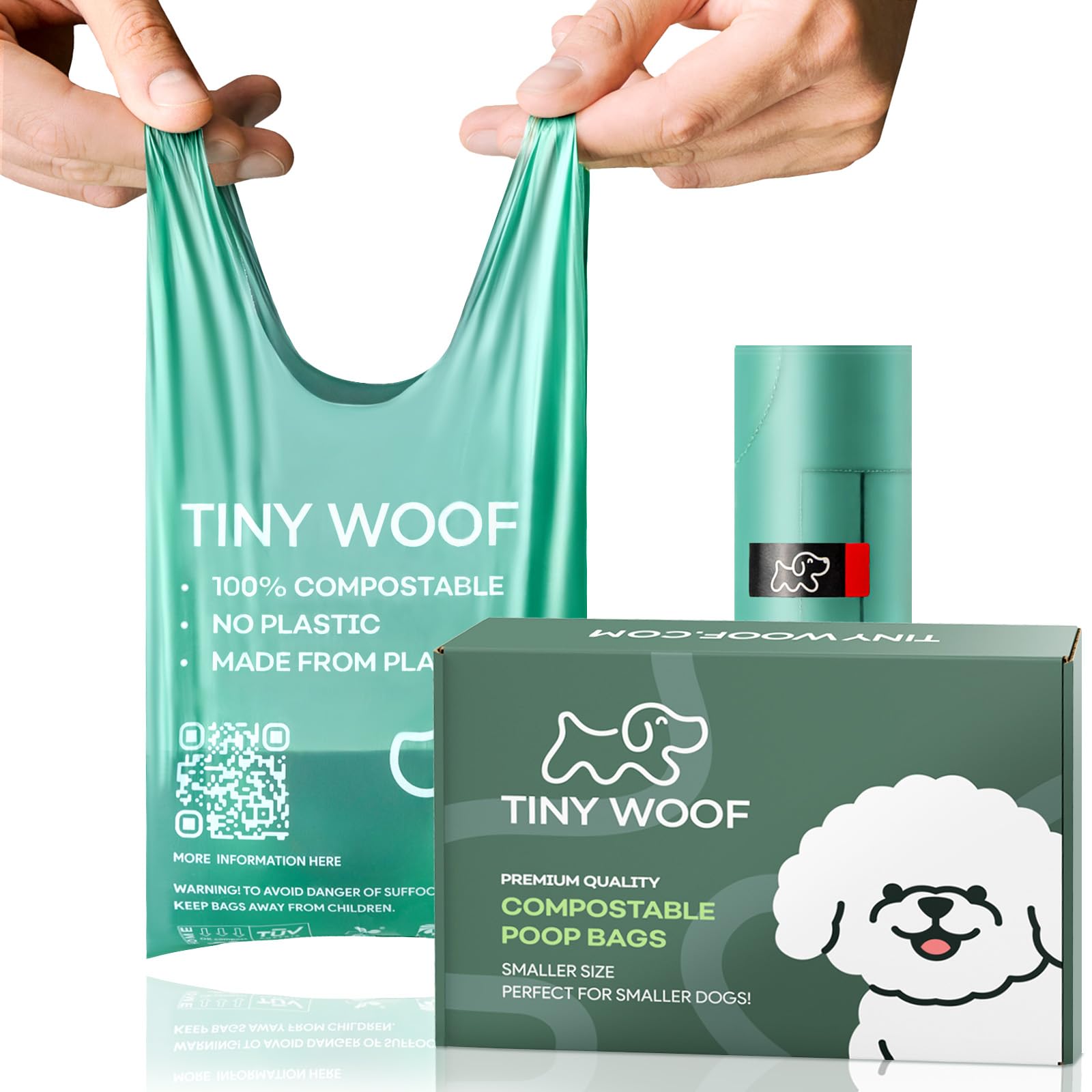 Dog Poo Bags for Small Dogs - Biodegradable & Compostable Dog Poop Bags with Tie Handles, Green, 1 count (Pack of 360)