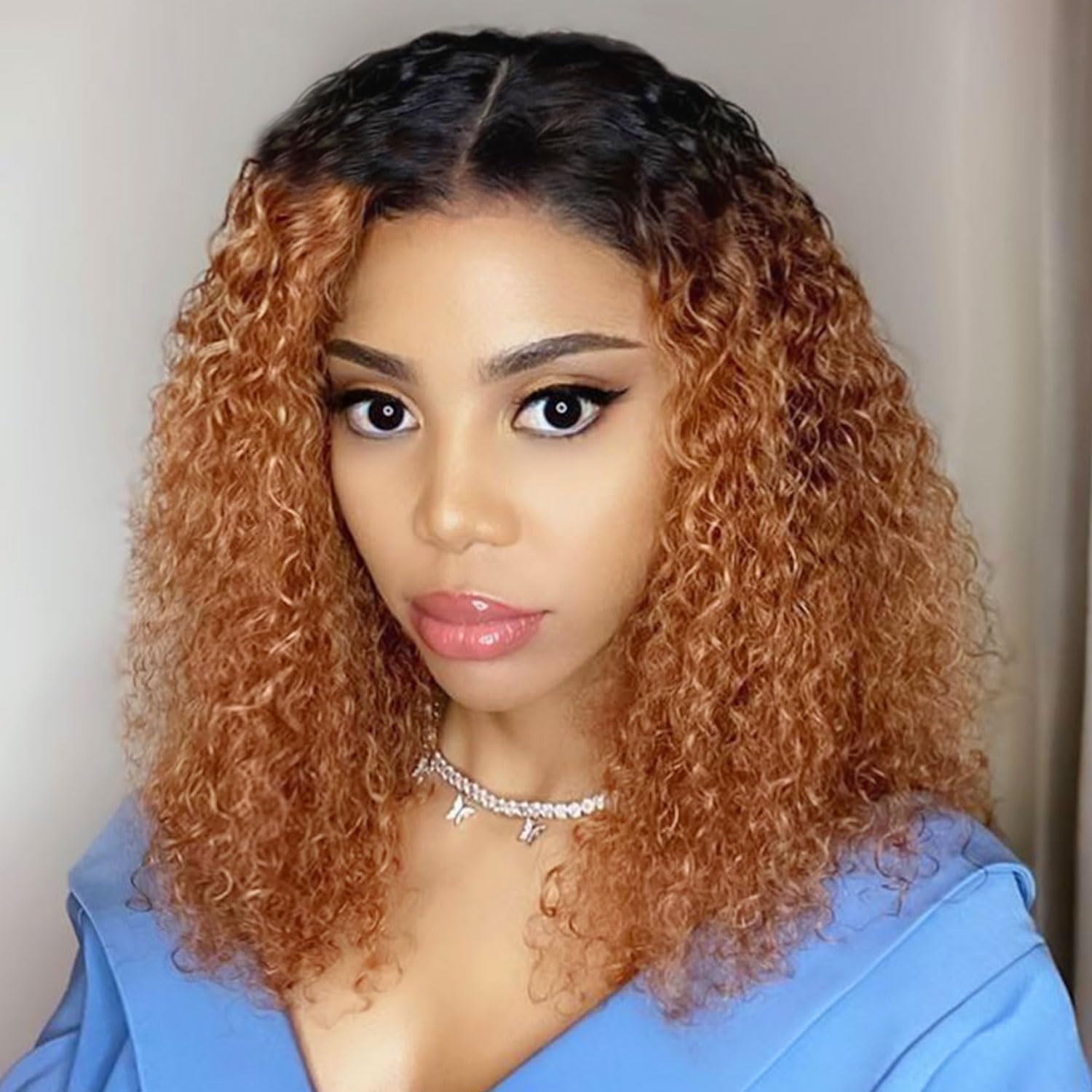 Curly Bob Wig Human Hair Deep Wave 13x4 HD Lace Front Wigs For Black Women Human Hair Pre Plucked Wear And Go Glueless Short Wet And Wavy Ombre Honey Blonde Highlight Color 4/27 14 Inch