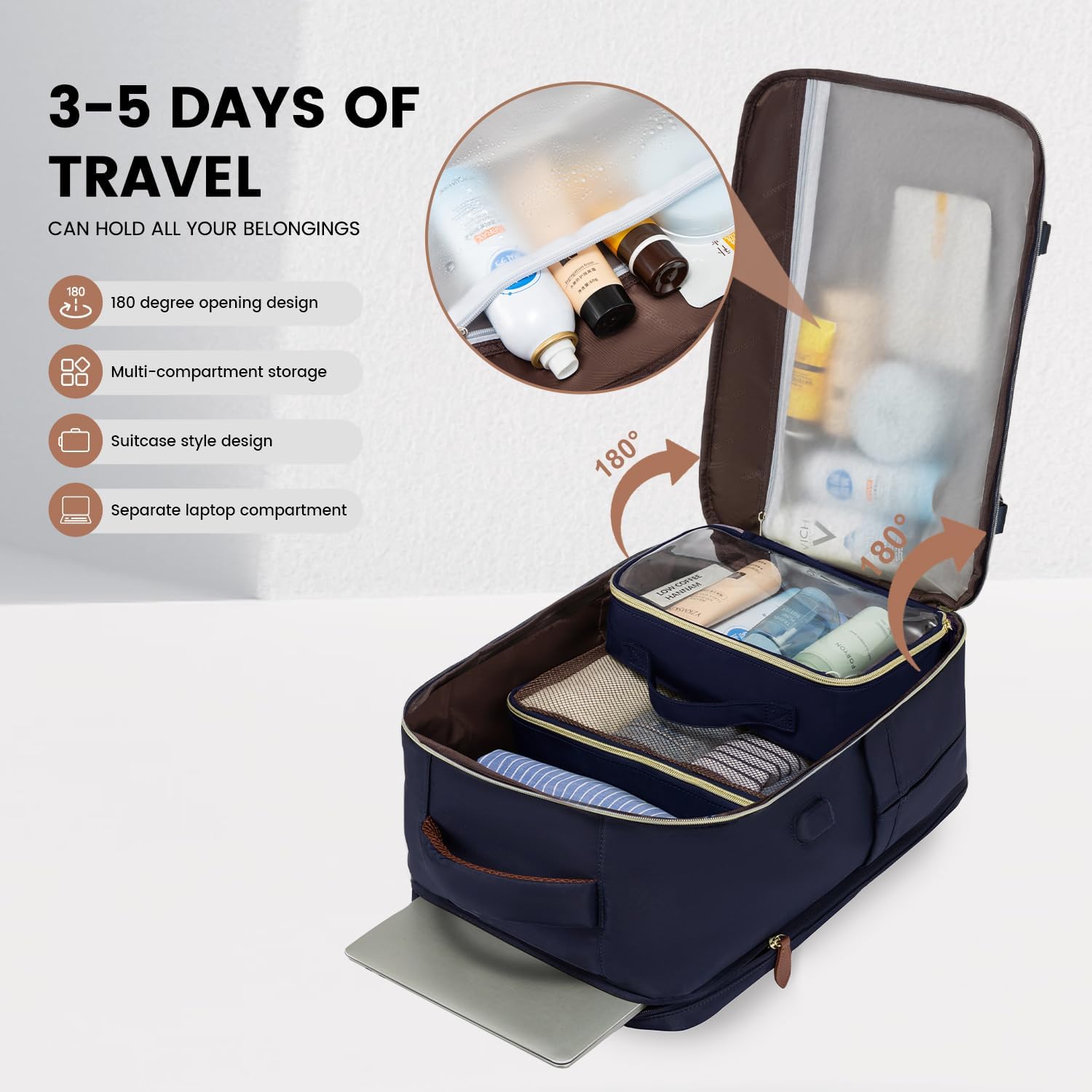 LOVEVOOK Travel Backpack for Women, 40L Carry On Backpack with 3 Packing Cubes,TSA Personal Item Travel Bag Airline Approved, Water Resistant Weekender Overnight Luggage Daypack, Fits 17 Inch Laptop - Image 2