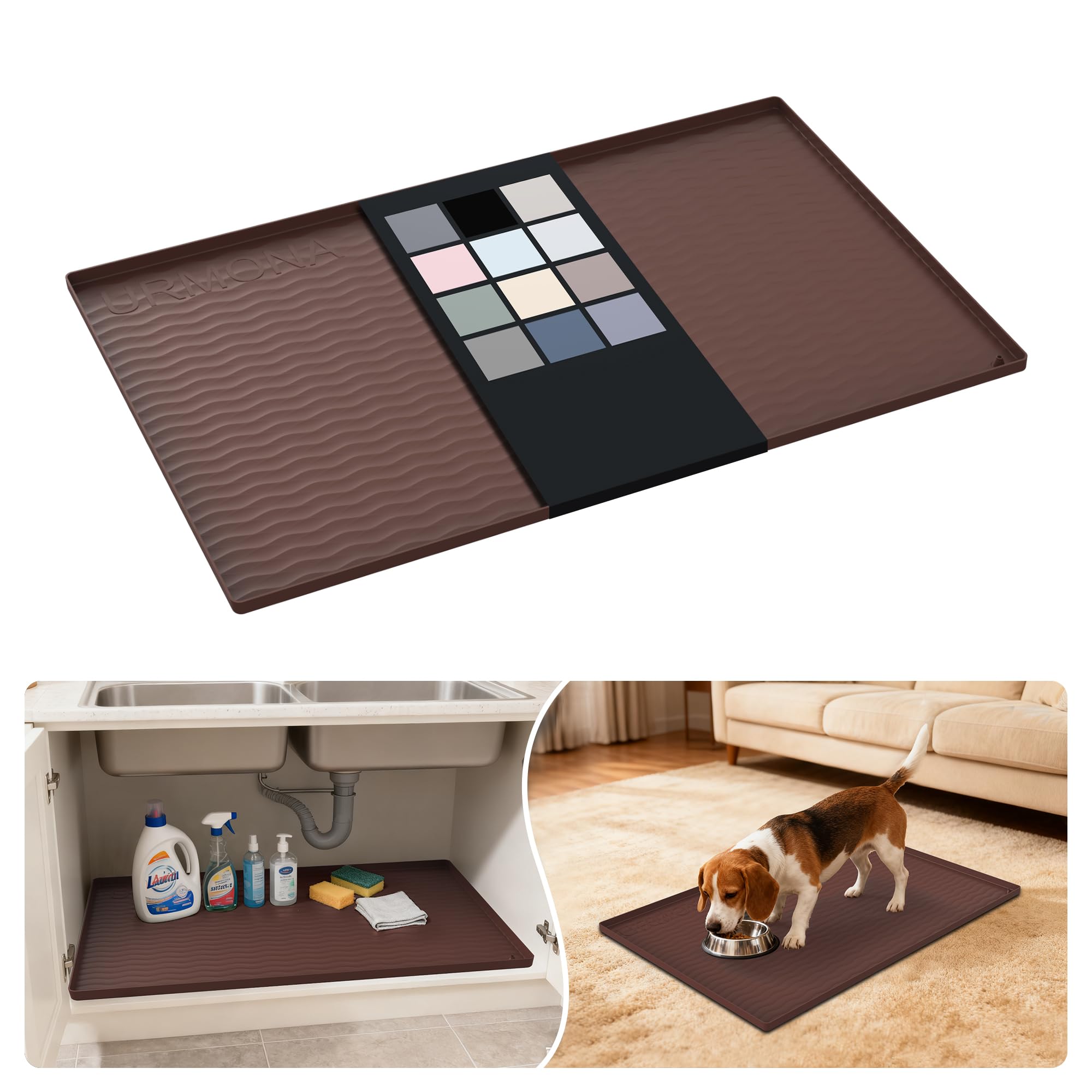 URMONA Waterproof Silicone Under Sink Mat, 34 x 22 in, Flexible Shelf Liner