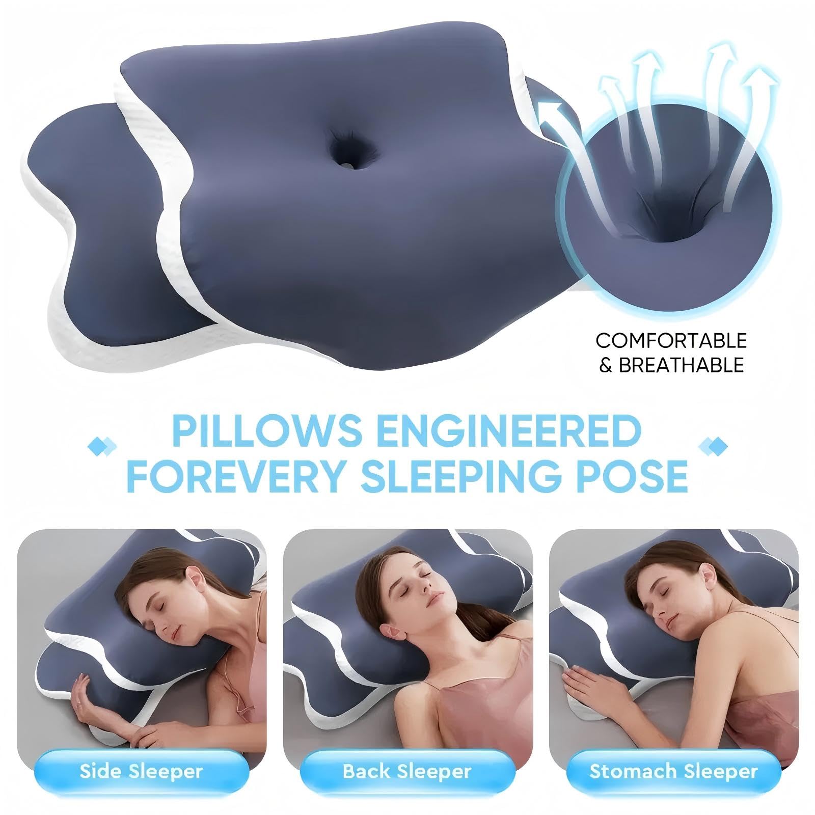 Almohada cervical de espuma viscoelástica, almohada ortopédica ergonómica contorneada para cuello, ideal para dormir de lado, espalda y estómago, soporte para el cuello, para personas de mediana edad