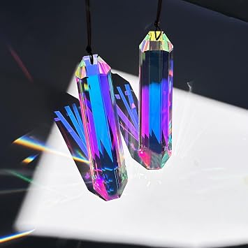 2PCS Large Crystal Suncatcher Prisms, Hanging Suncatchers Glass Prisms, Rainbow Maker for Windows, Room, Garden Home Decor 5 inch