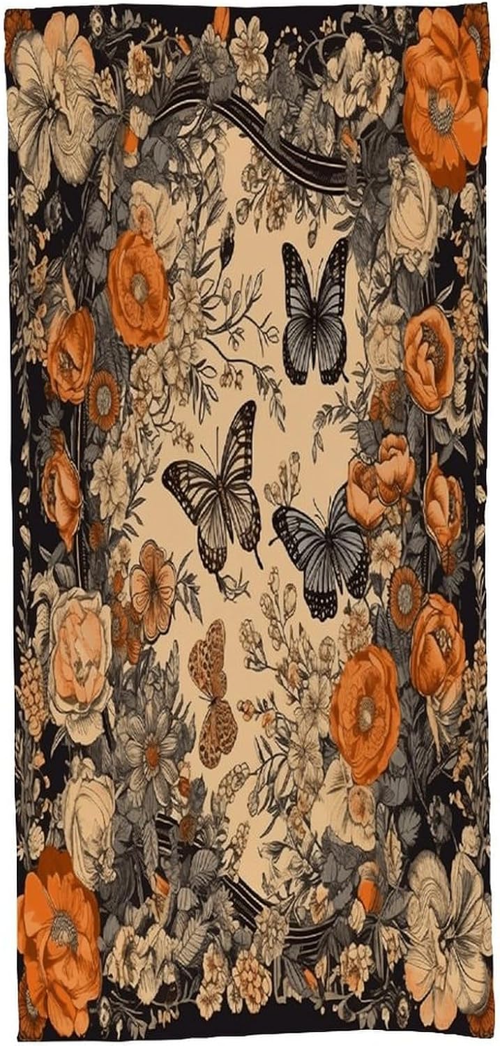 Butterflies and Flowers Towel Vacation Accessories Essentials Soft Lighterweight，Bath Towel for Adults Women Men，Bath Towels Gift for All Occasions, Machine Washable.