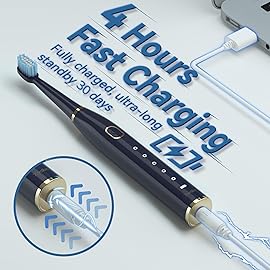 7AM2M Sonic Electric Toothbrush for Adults and Kids- High Power Rechargeable Toothbrushes with 8 Brush Heads,5 Adjustable Modes, Built-in 2-Minute Smart Timer,4 Hours Fast Charge for 30 Days(Navy)