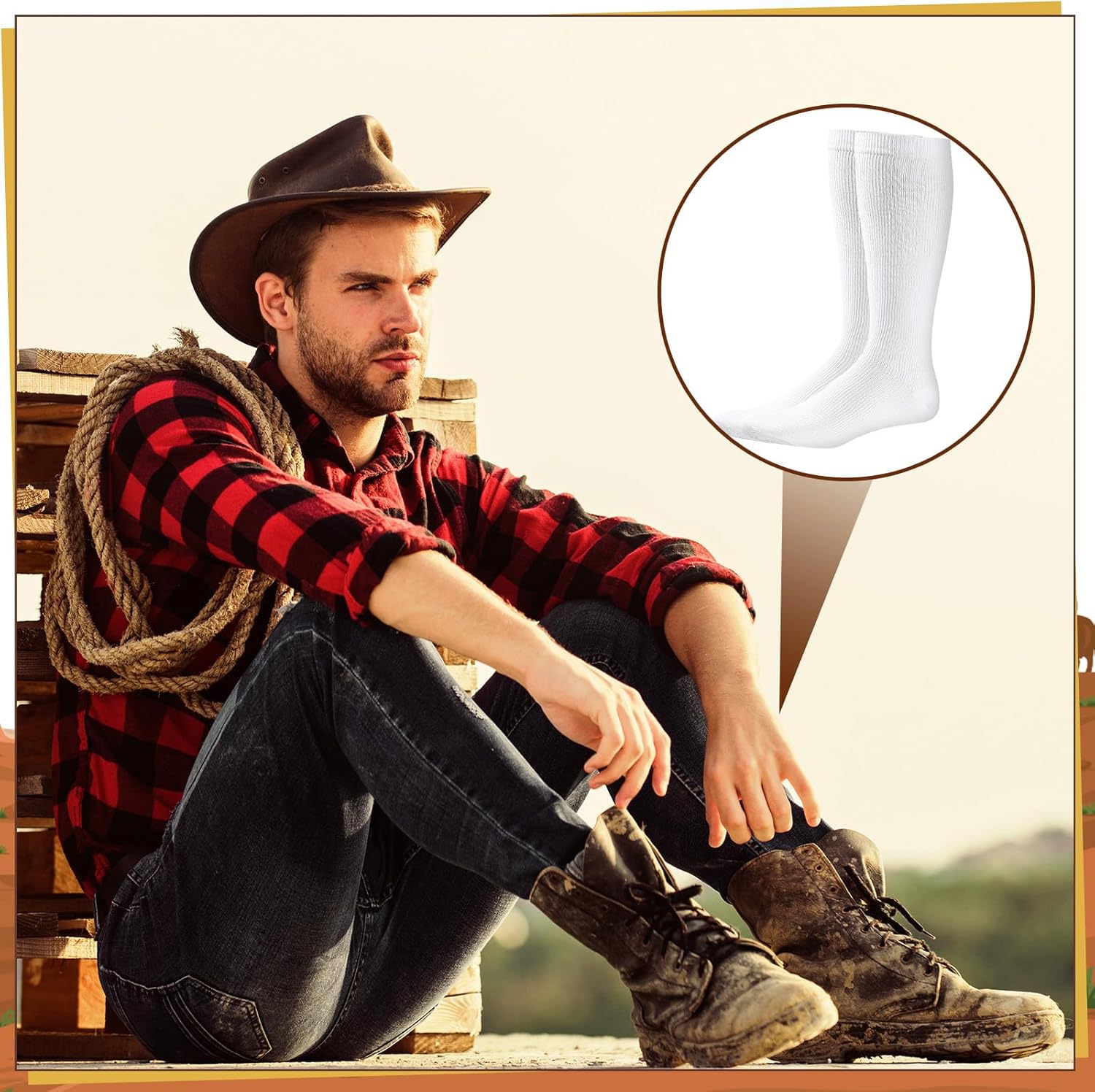 Toulite 6 Pairs Western Boot Socks over The Calf Dress Classic Boot Socks Mens for Valentines Gift - Image 5