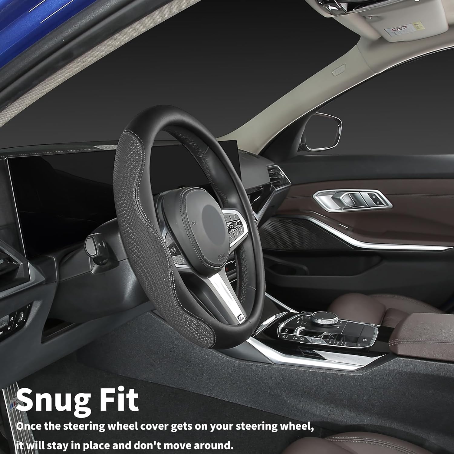 Custom-Fit for Dodge Steering Wheel Cover, Leather Double Sided Car Steering Wheel Covers, Breathable Anti-Slip, for Dodge Accessories (H-Black)