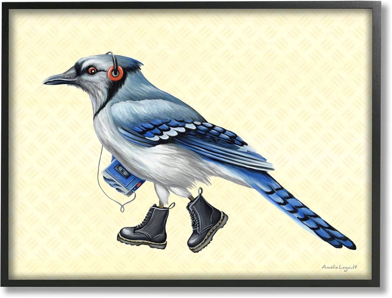 Stupell Industries Blue Jay Bird Combat Boots Retro Tape Cassette, Design by Amelie Legault