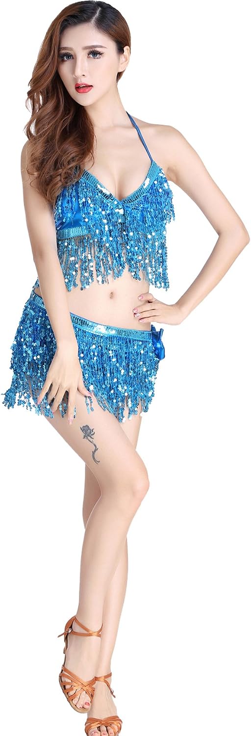 Astage Sexy Sequin Bra Hip Scarf Performance Fitness Pole Party Club Dancing Wear