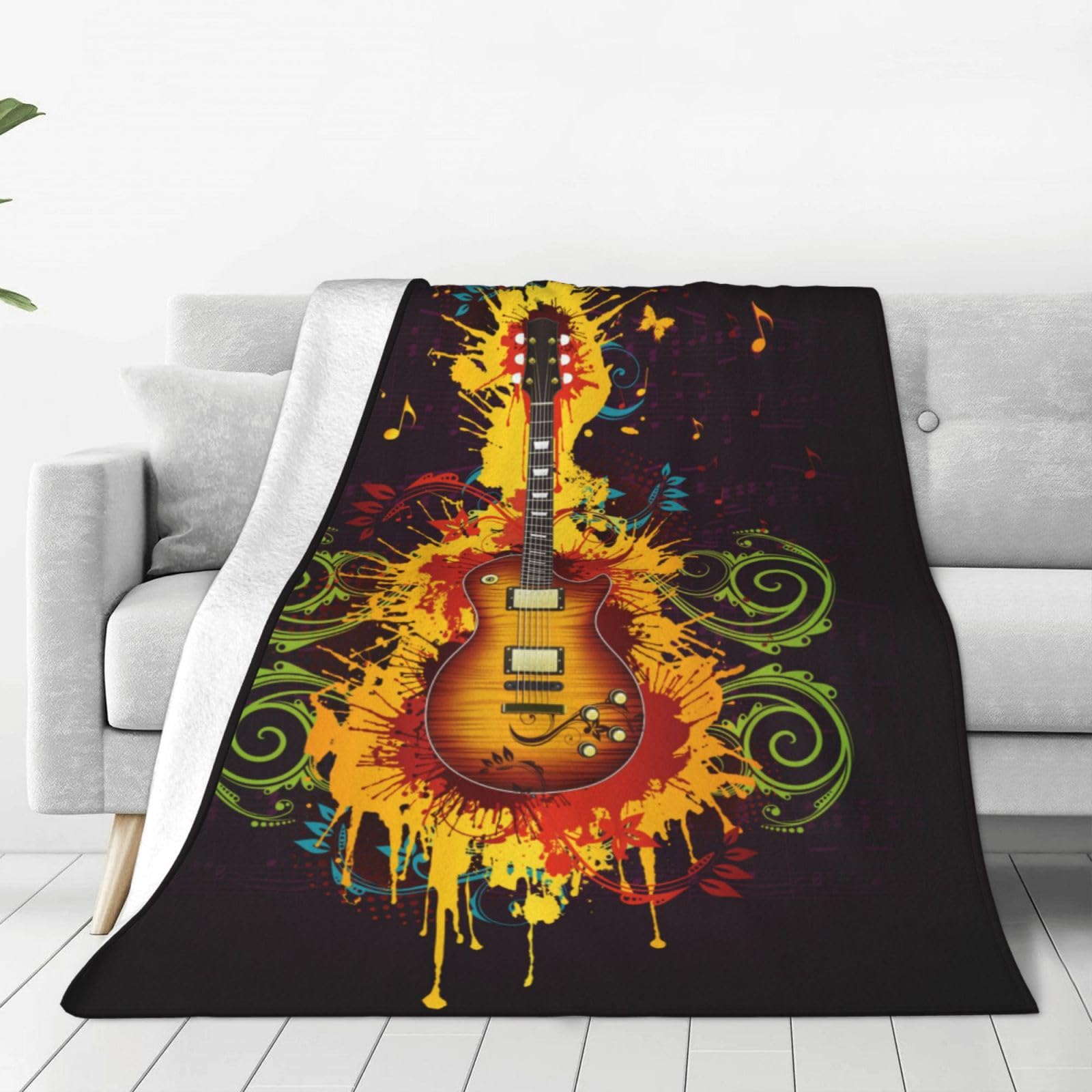 Puszysty koc polarowy, narzuta na gitarę elektryczną, duży motyl, wszechstronna, miękka, ciepła, narzuty na łóżko, łóżko podwójne, przytulna, flanelowa, podwójny koc, na sofę, kanapę, prezent, 150 x