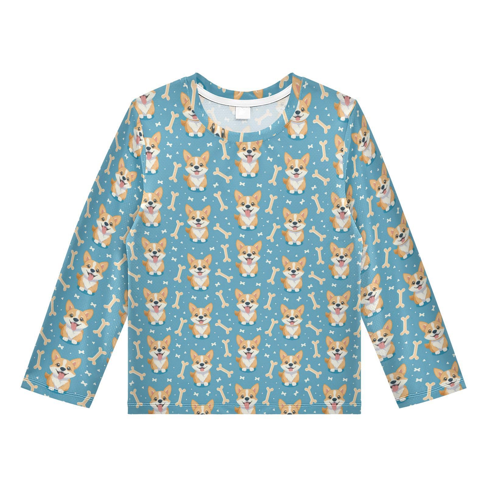 Cute Corgi Bone Pattern Boys Rash Guard Swim Shirts Long Sleeve UPF 50+ Quick Dry Sun Protection Shirt Swimwear Surf Tops for Toddler Kid Girl Fishing Swimming Outdoor 4T Multicolor