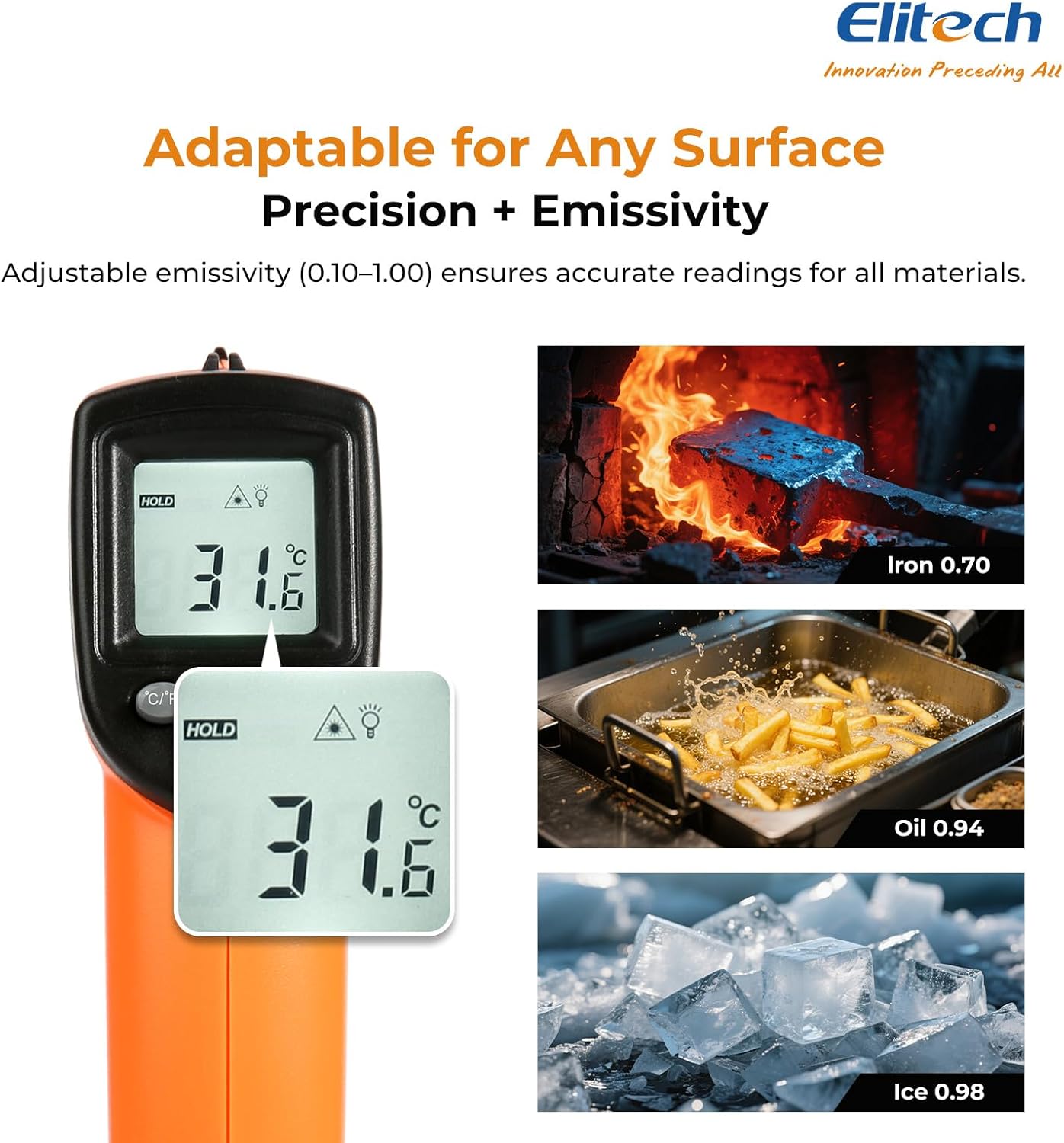 Elitech CLD-100 Refrigerant Leak Detector + DIT-220 Infrared Temperature Gun – Accurately Locate AC/Car Cooling Issues, Non-Contact Digital Infrared Thermometer, Freon Leak Detector