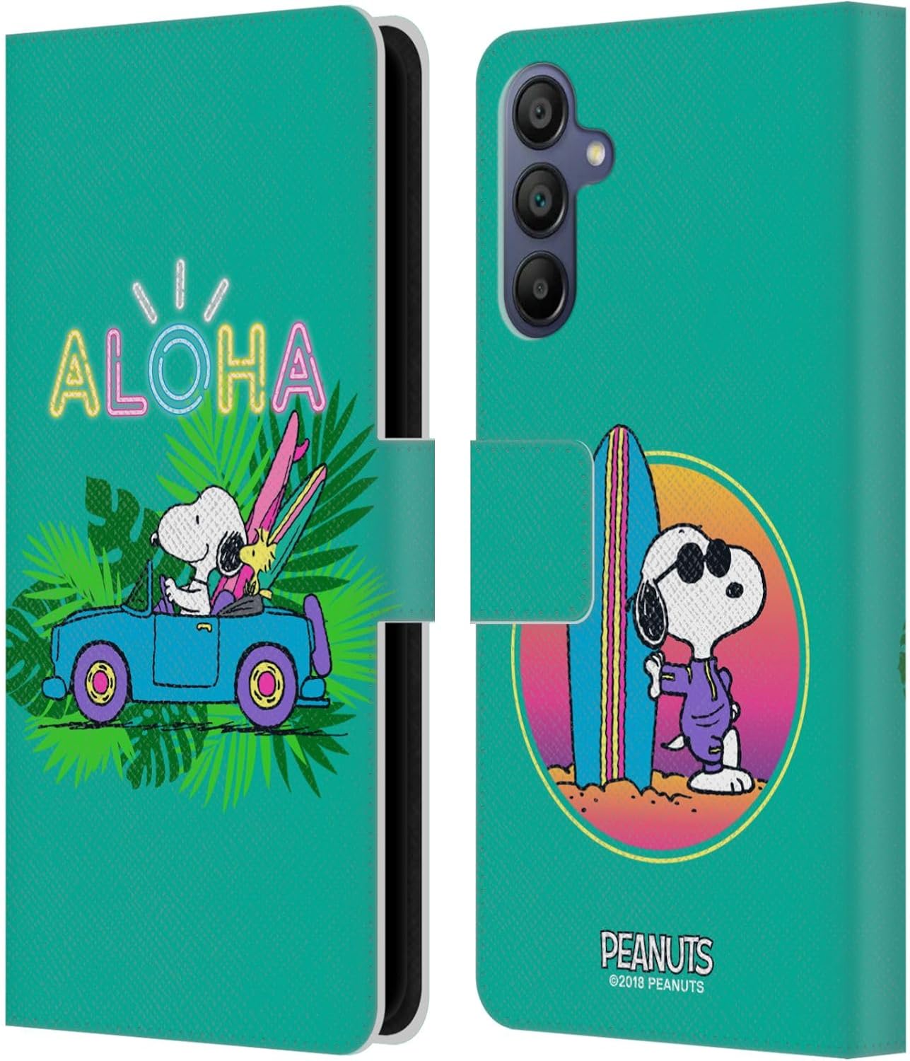 Head Case Designs Officially Licensed Peanuts Tropical Surf Snoopy Aloha Disco Leather Wallet Case Compatible with Samsung Galaxy A15