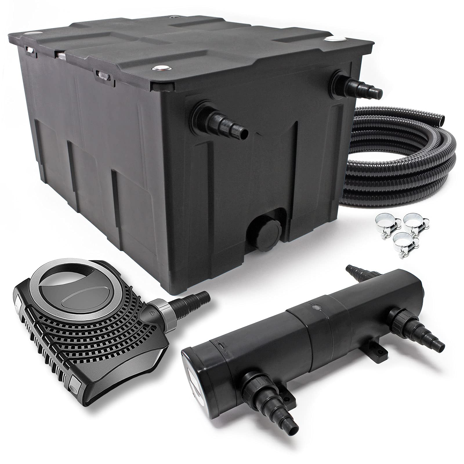 Wiltec CBF-550 Teichfilter bis 60000L NEO6000 Teichpumpe 6000l/h 40W CUV-224 Teichklärer 24W 5m Schlauch 38mm